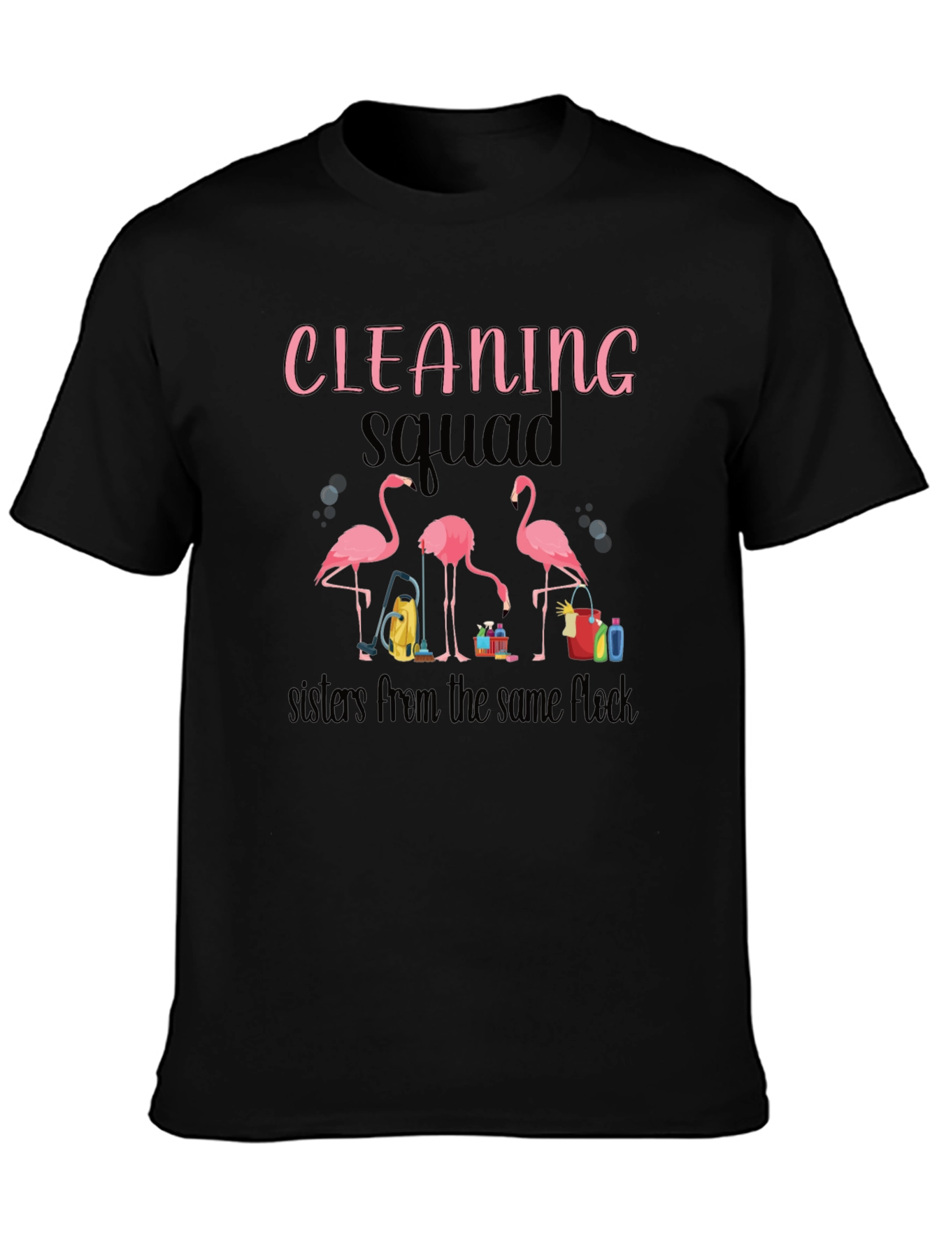 Black Cleaning Squad Flamingo Graphic T-Shirt view 3