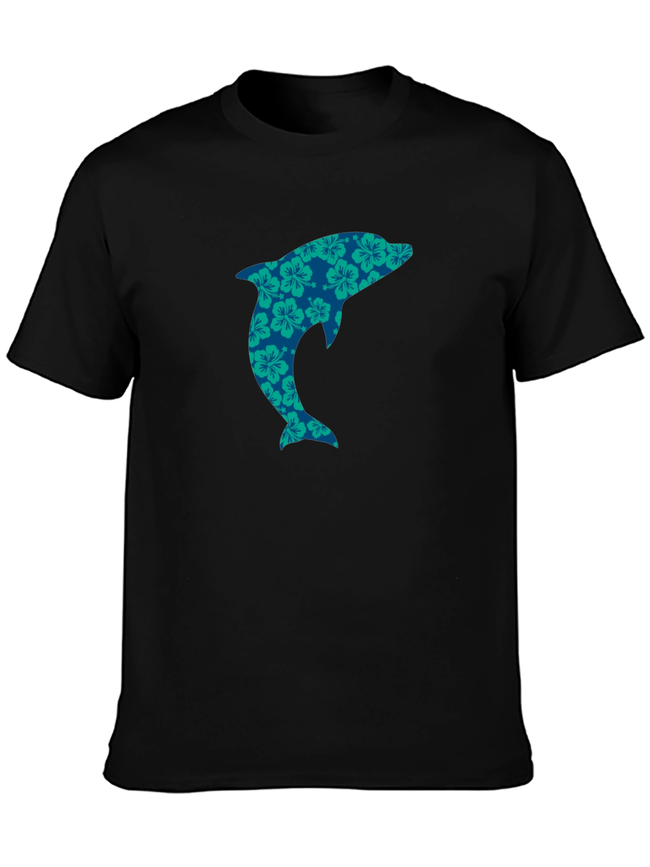 Black Floral Dolphin Graphic T-Shirt -  Casual Cotton Tee view 3