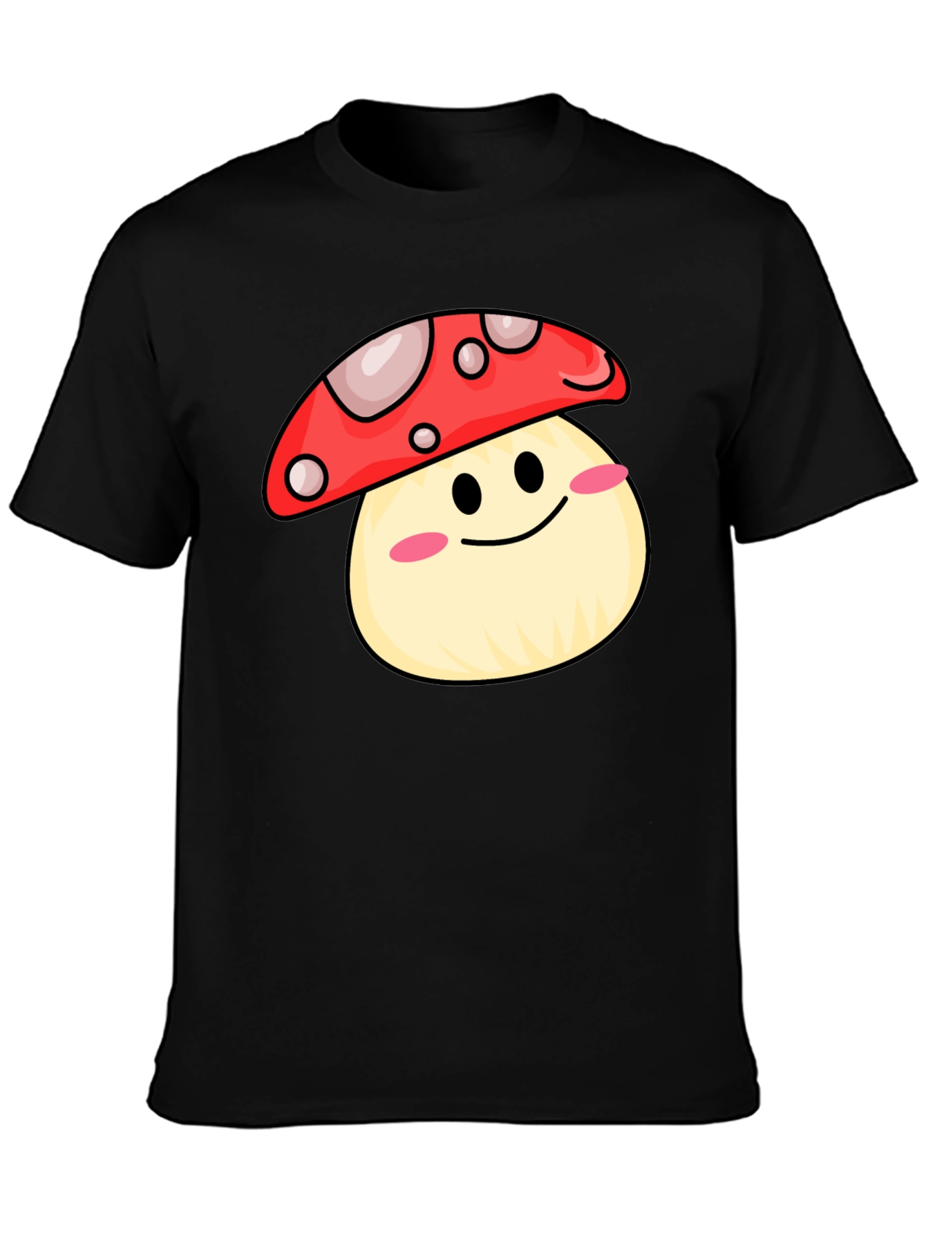 Black Cute Mushroom Graphic Tee - Black Cotton Shirt view 3