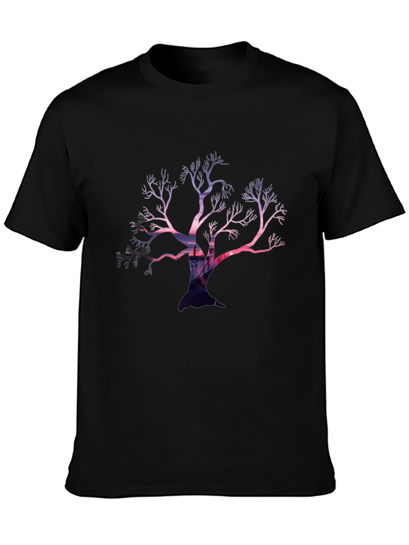 Black Abstract Tree Graphic Black T-Shirt view 3