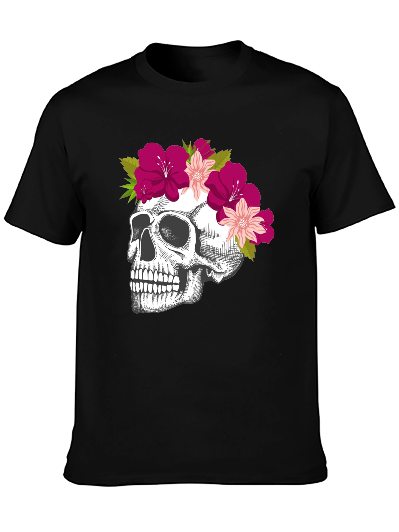 Black Floral Skull Graphic Tee - Unique & Stylish view 3