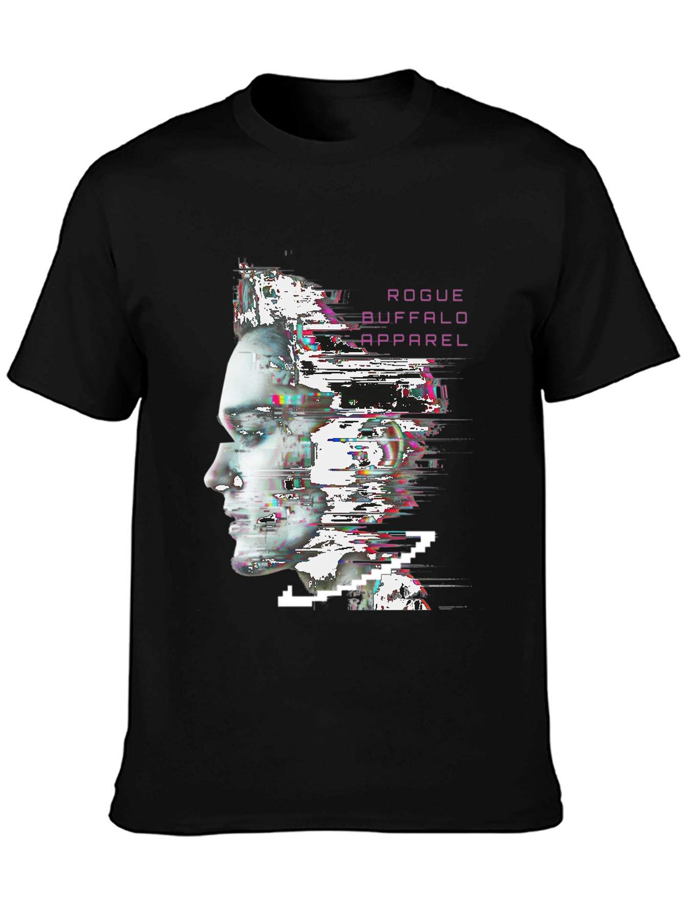 Black Rogue Buffalo Apparel Glitch Portrait T-Shirt view 3