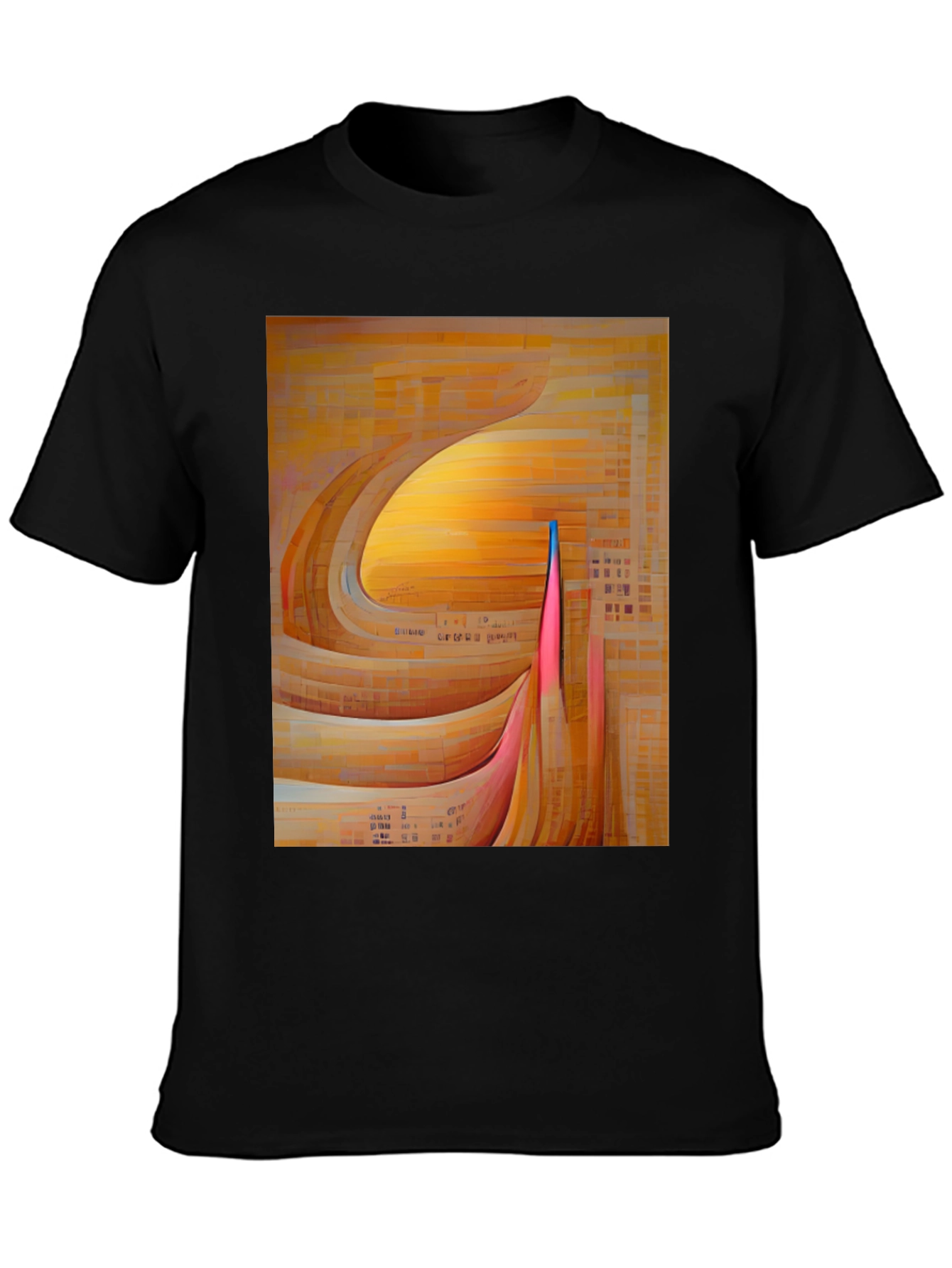 Black Abstract Geometric Graphic Print Black T-Shirt view 3