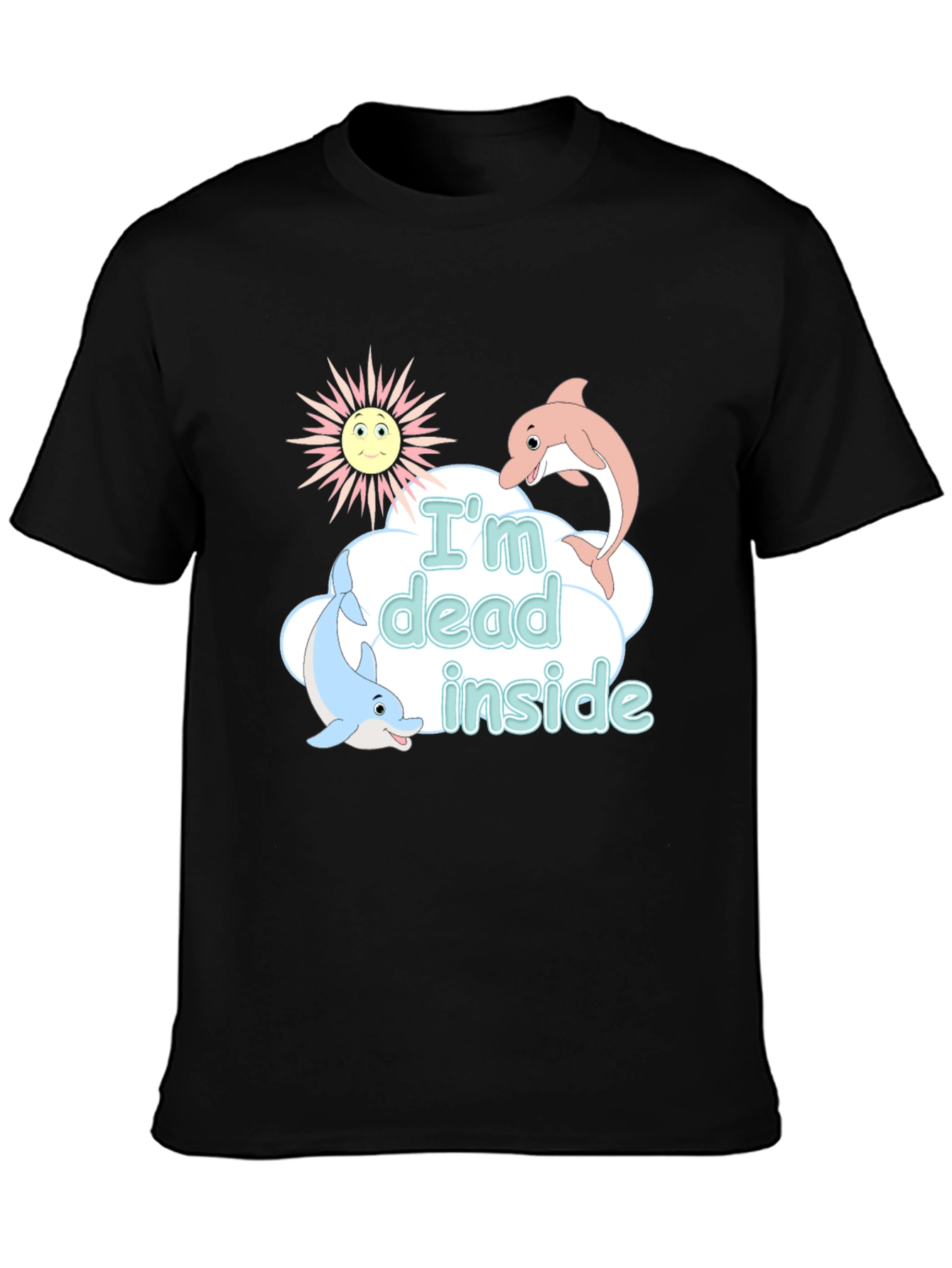 Black I'm Dead Inside Funny Dolphin Graphic T-Shirt view 3