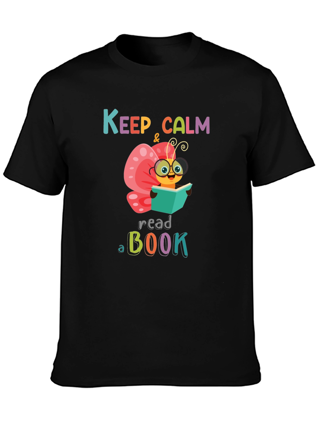 Black Keep Calm Read a Book T-Shirt view 3