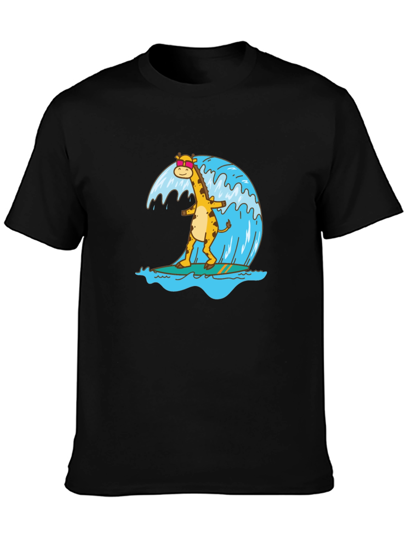 Black Surfing Giraffe Graphic Tee view 3