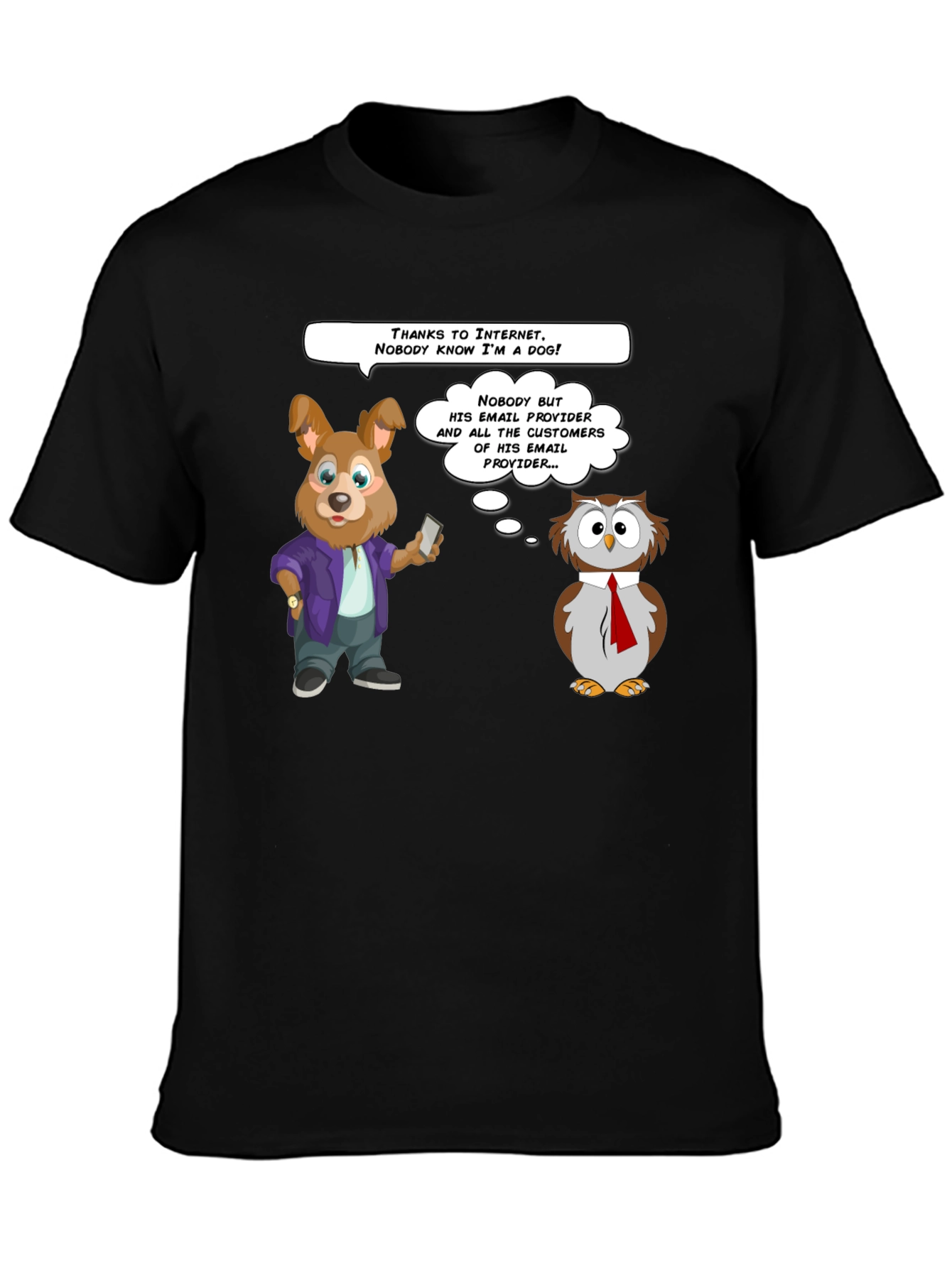 Black Funny Internet Dog & Owl T-Shirt view 3