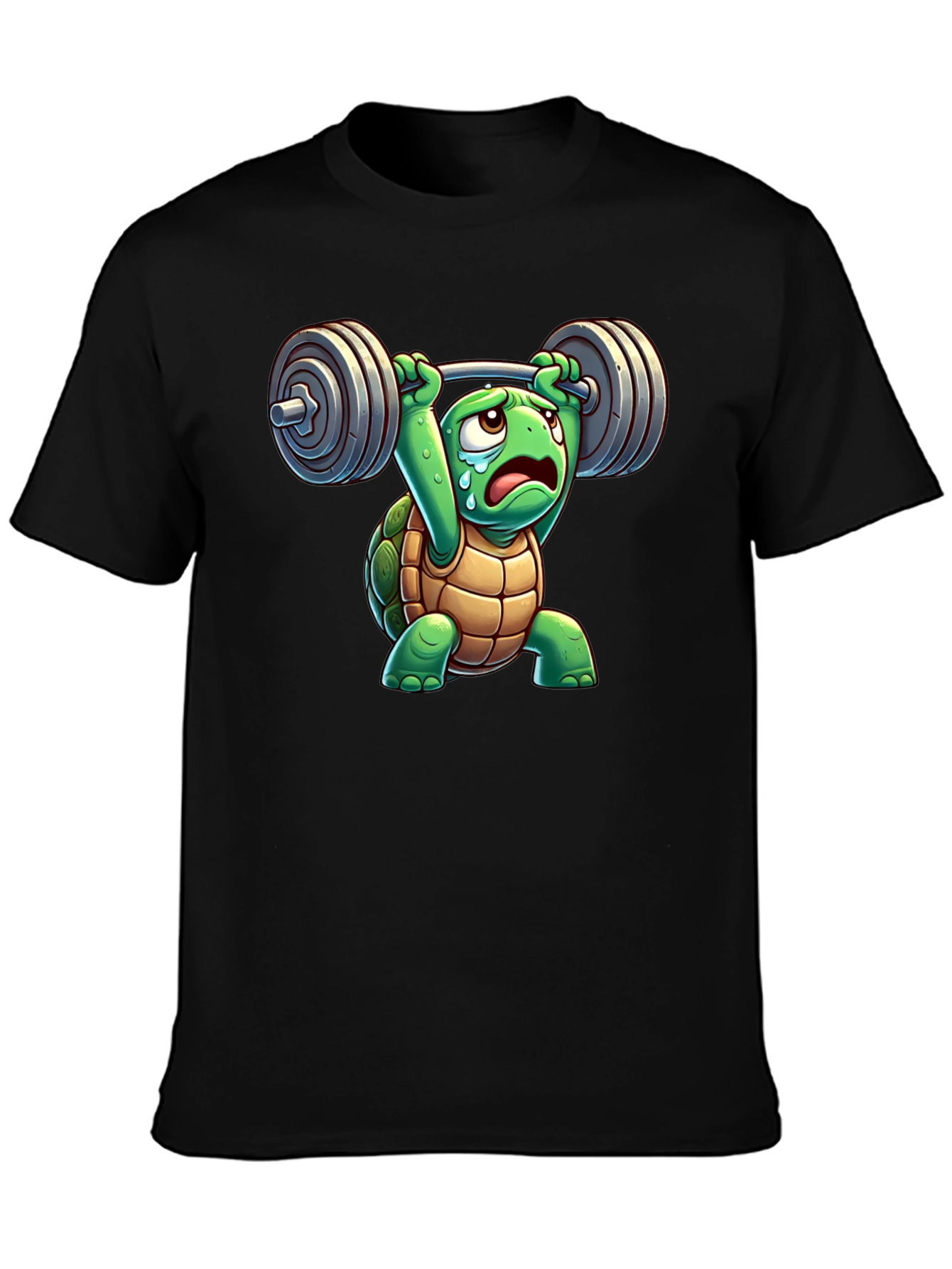 Black Turtle Lifting Weights T-Shirt view 3