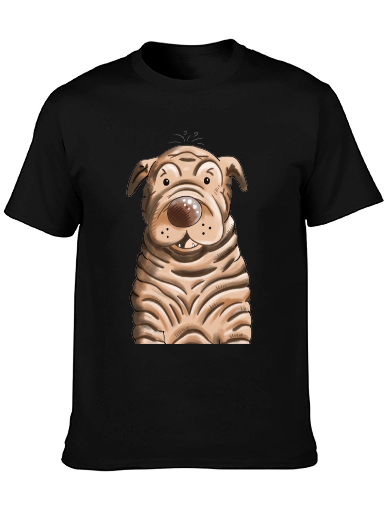 Black Cartoon Dog Graphic T-Shirt - Unisex Crew Neck view 3