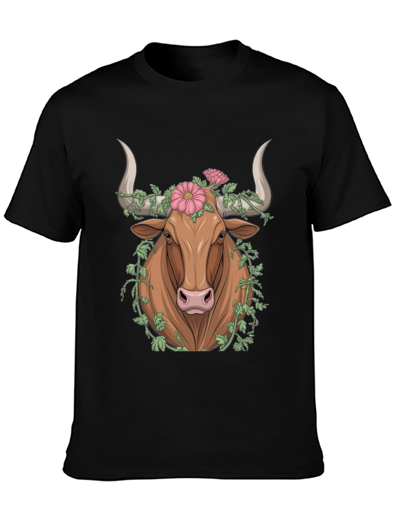 Black Floral Bull Graphic Tee - Unique Animal Print view 3