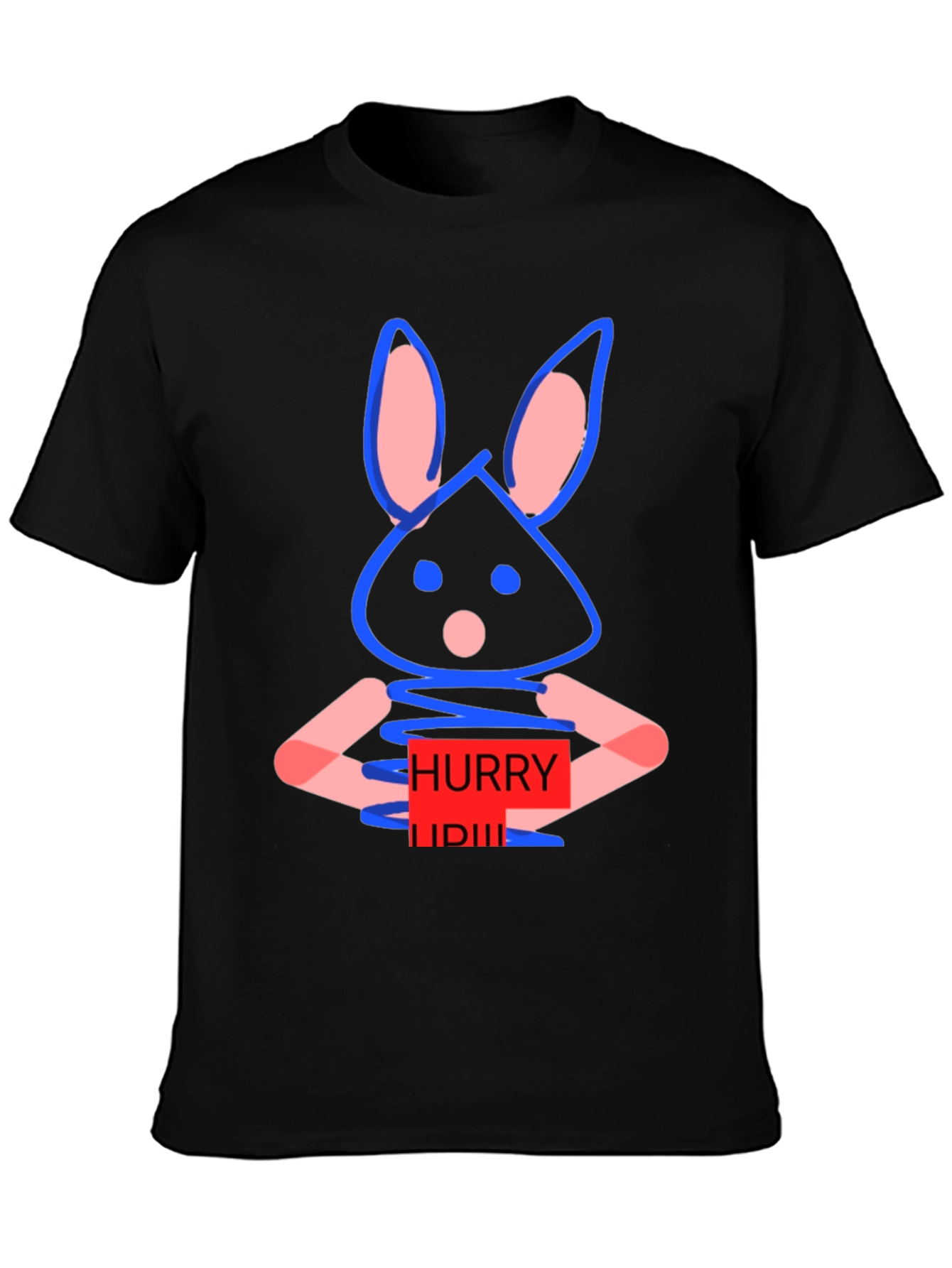 Black Whimsical Bunny Graphic Tee - Hurry Up! Design view 3