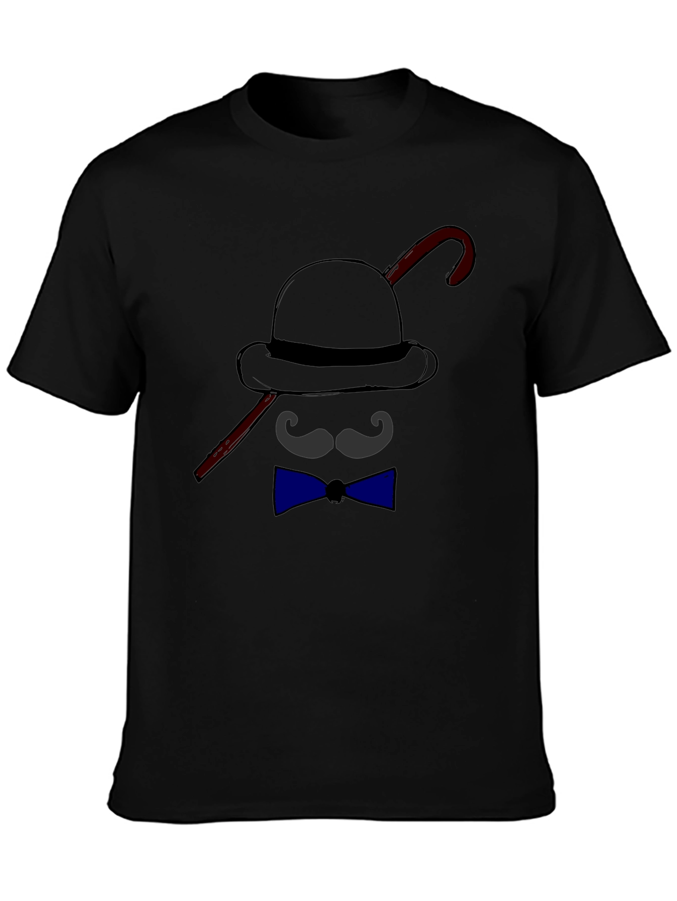 Black Men's Funny Bowler Hat & Bow Tie Graphic T-Shirt view 3
