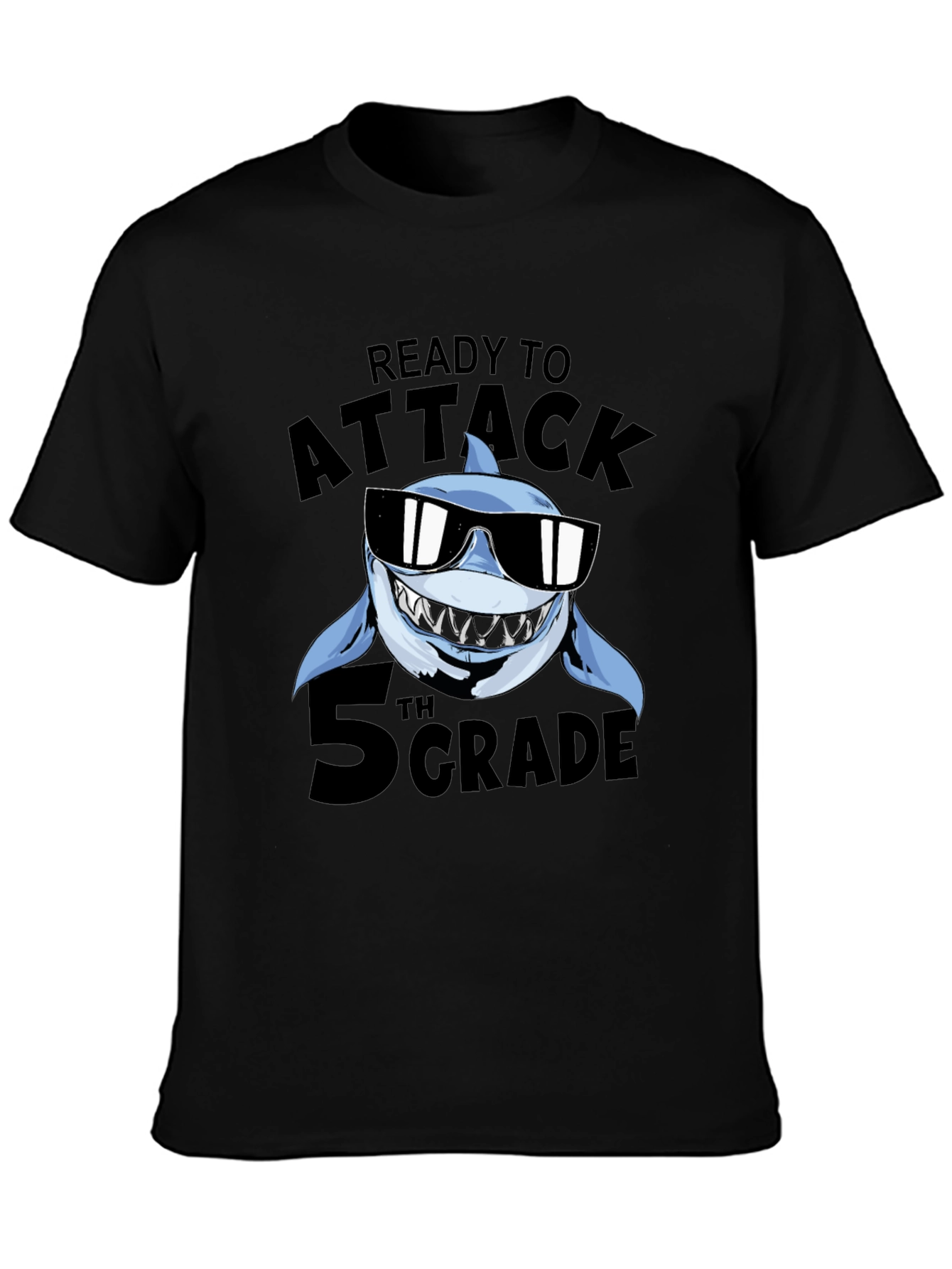 Black Ready to Attack 5th Grade Shark T-Shirt view 3