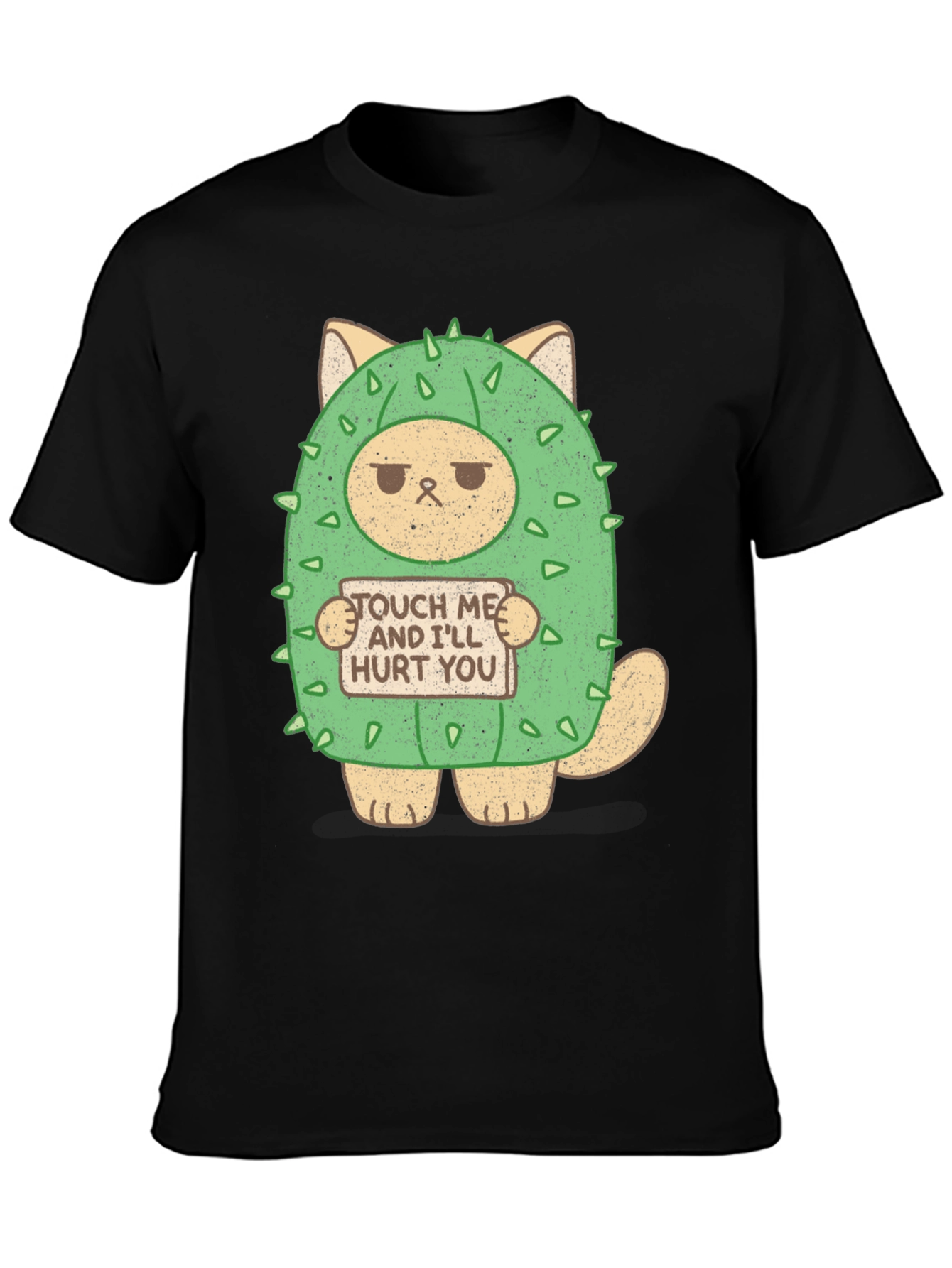 Black Cactus Cat T-Shirt - Touch Me and I'll Hurt You! view 3