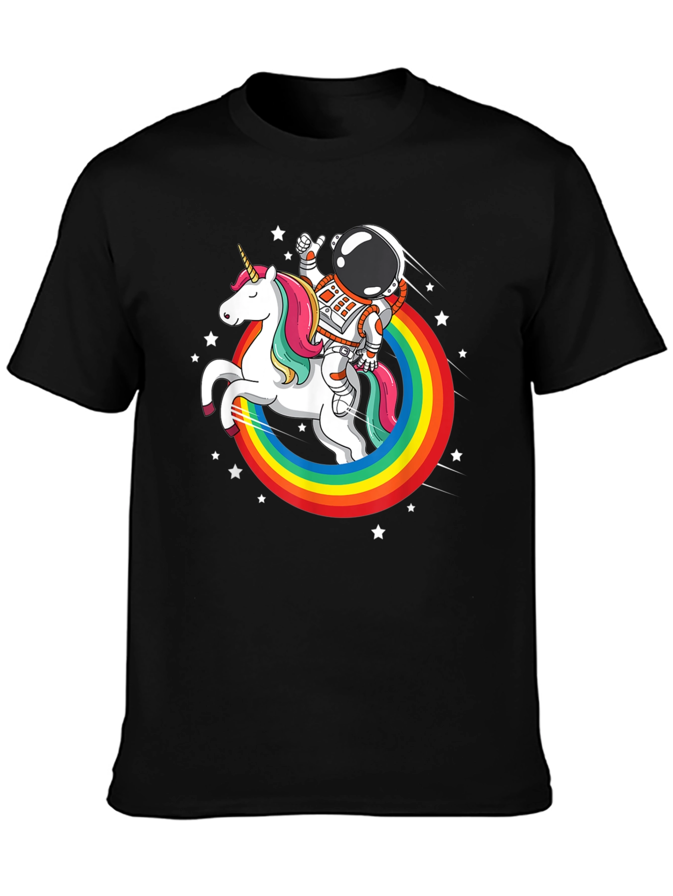 Black Astronaut Unicorn Rainbow T-Shirt view 3