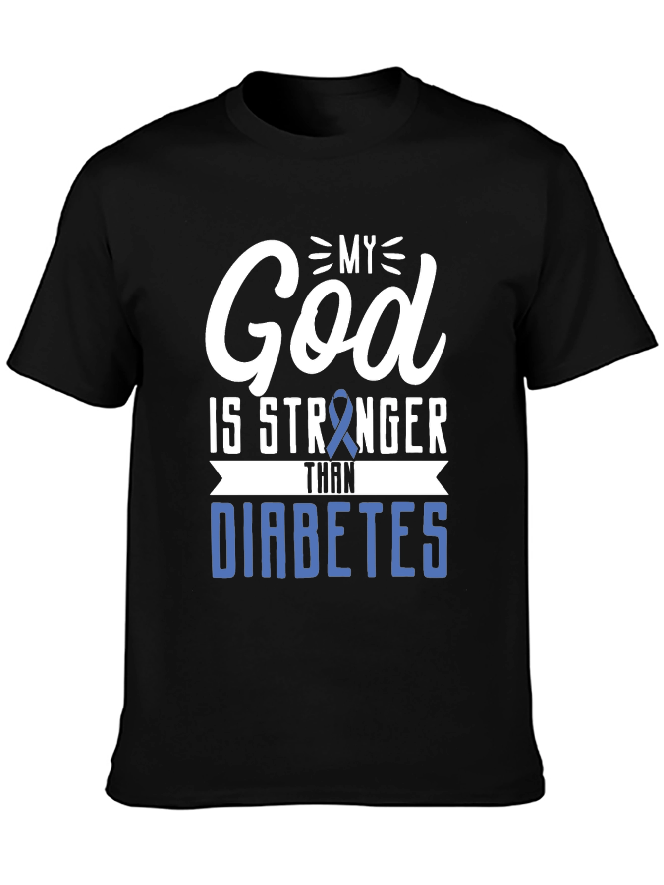 Black My God Is Stronger Than Diabetes Awareness T-Shirt view 3
