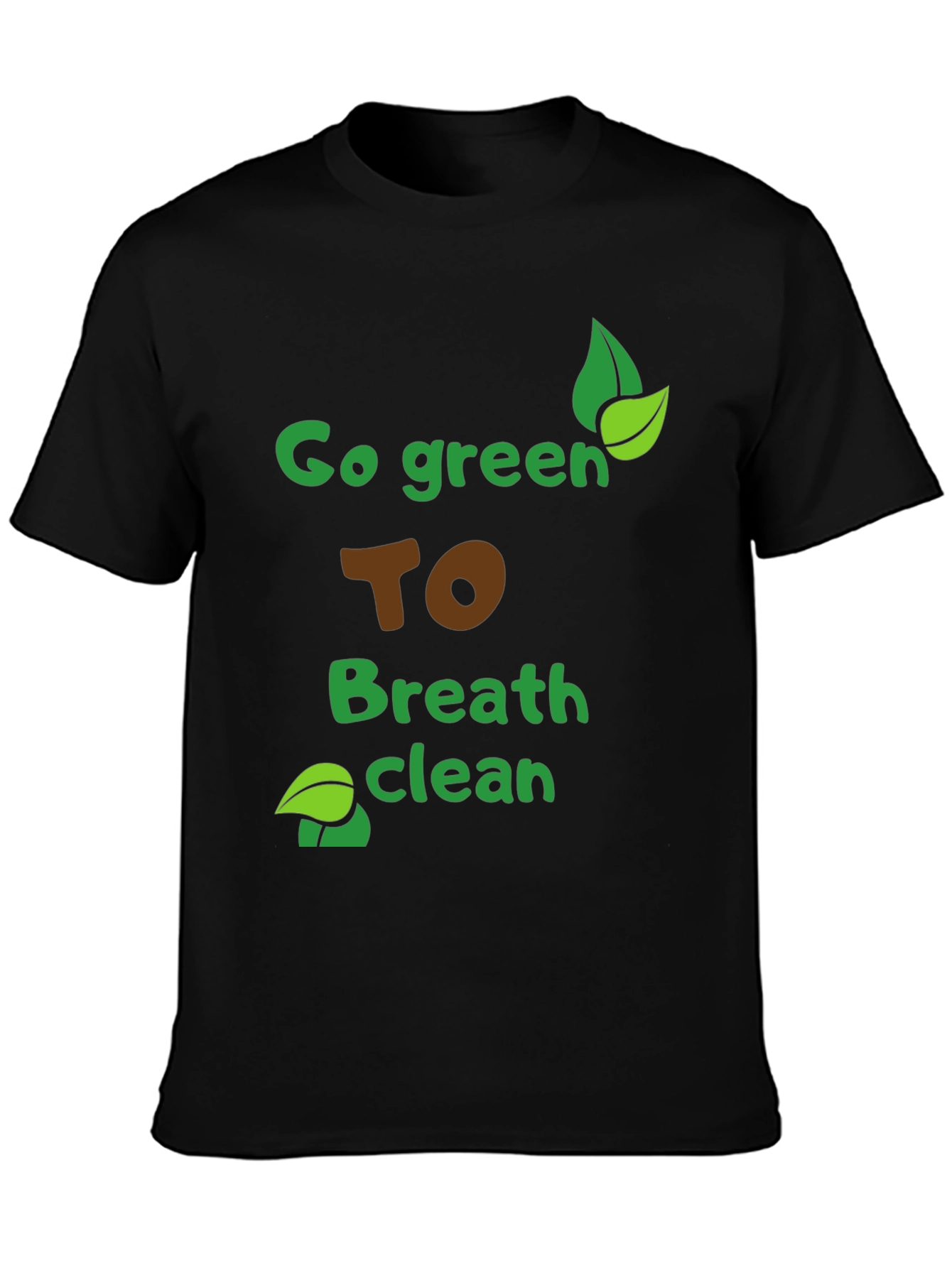 Black Eco-Friendly "Go Green" Graphic Tee - Breathe Clean Air! view 3
