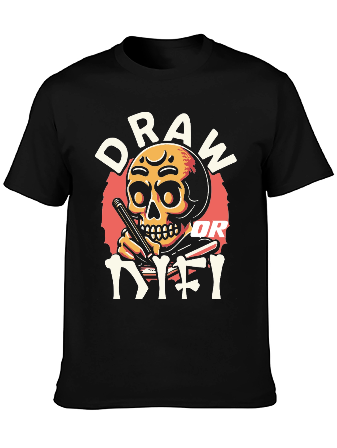 Black Draw or Die T-Shirt - Skull Design view 3