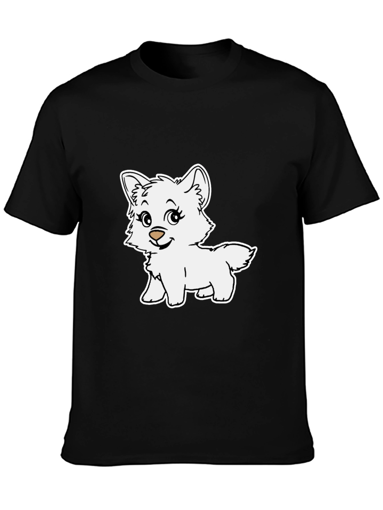 Black Cute Cartoon Puppy Graphic T-Shirt - Black view 3
