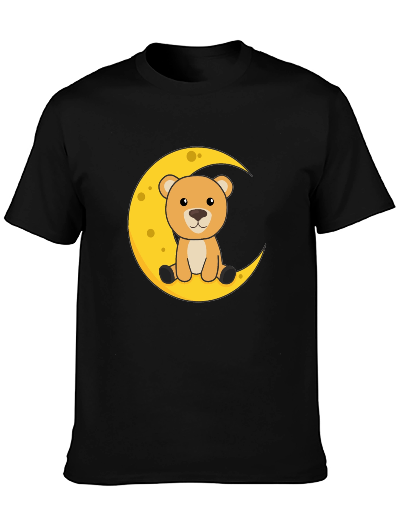 Black Cute Teddy Bear Moon Graphic Tee - Black Casual T-Shirt view 3