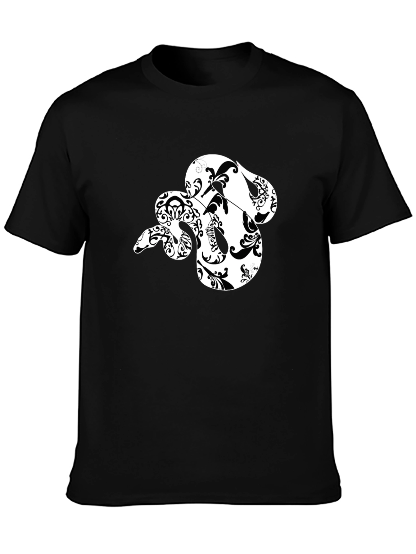 Black Stylish Black T-Shirt with Floral Snake Design view 3