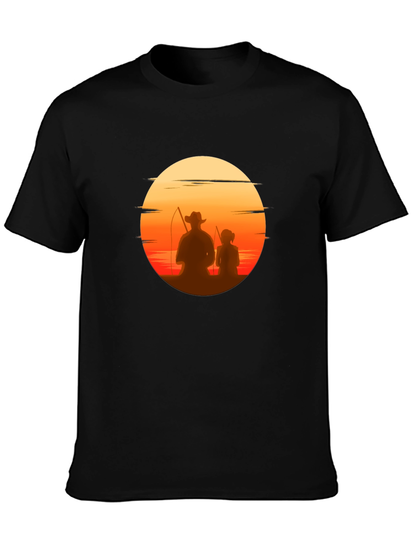 Black Sunset Fishing T-Shirt: Dad & Daughter Silhouette Tee view 3