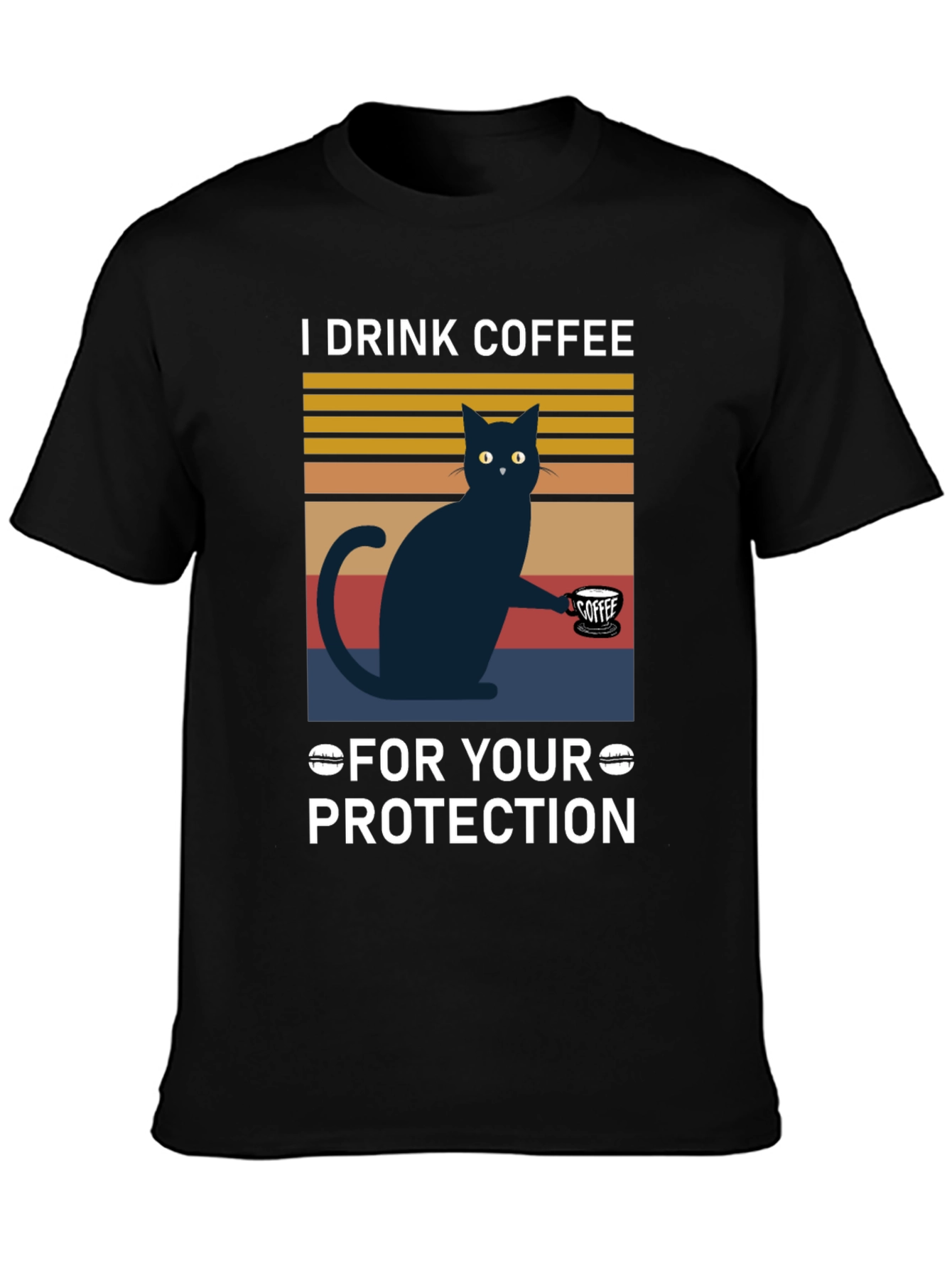 Black Funny Cat Coffee T-Shirt - For Your Protection view 3