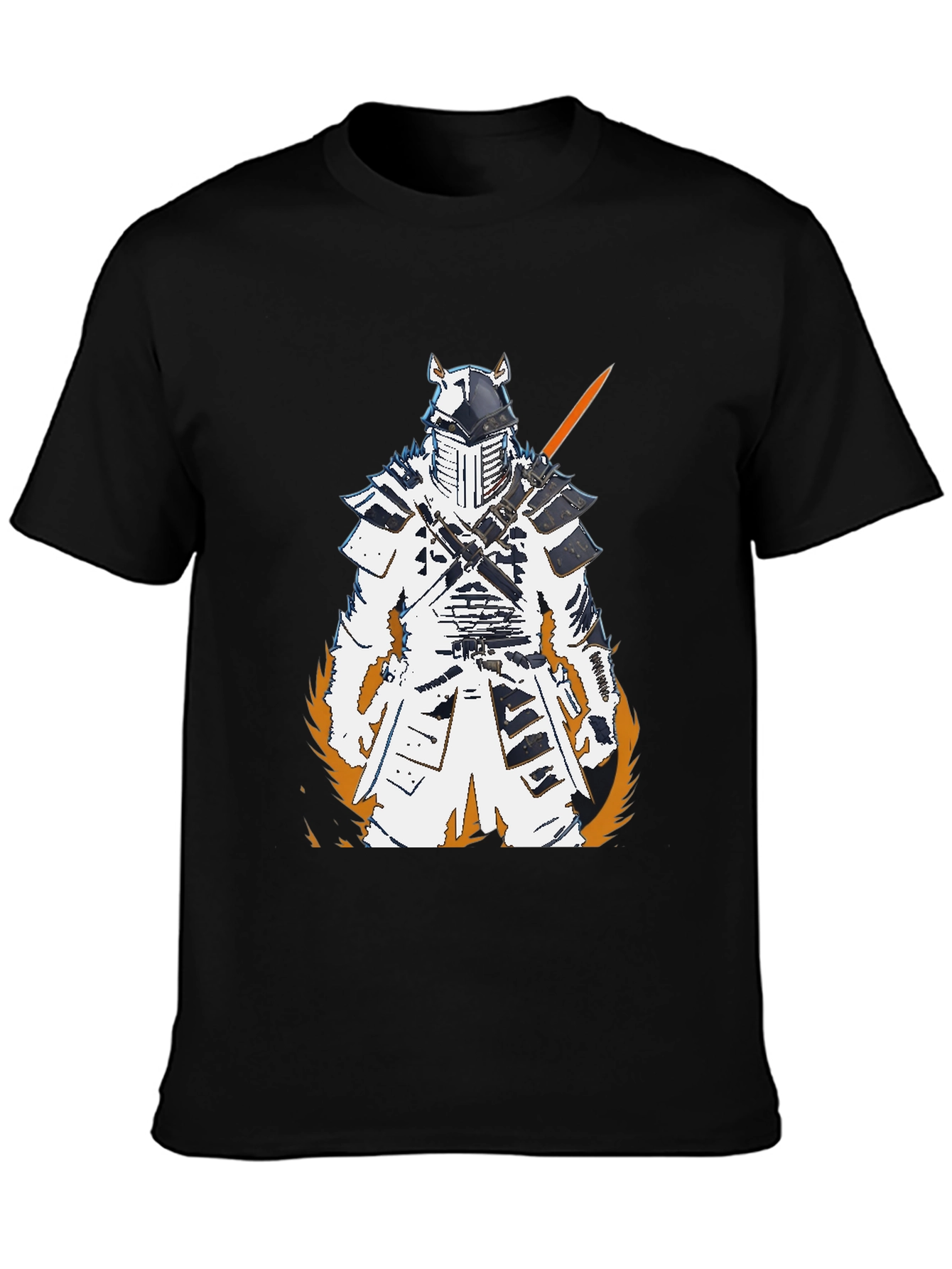 Black Samurai Warrior Graphic Tee - Black Cotton T-Shirt view 3