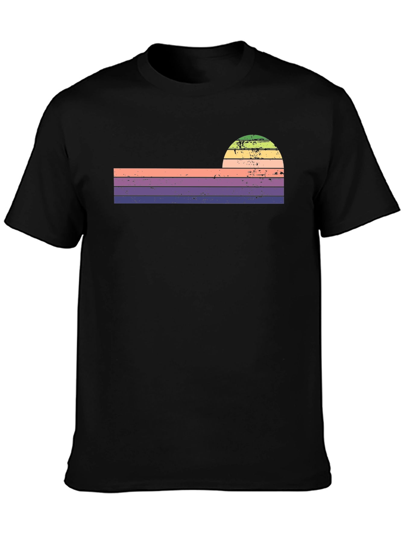 Black Retro Sunset Striped Graphic Tee view 3