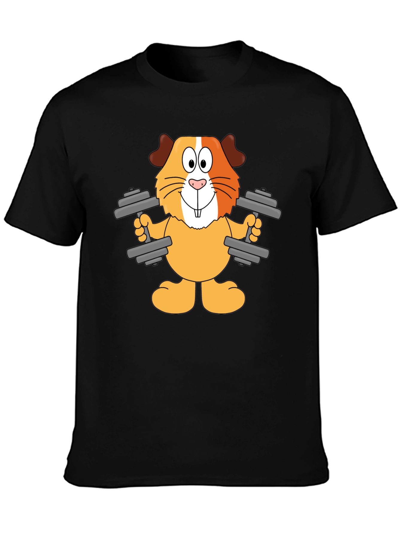 Black Funny Guinea Pig Lifting Weights T-Shirt view 3