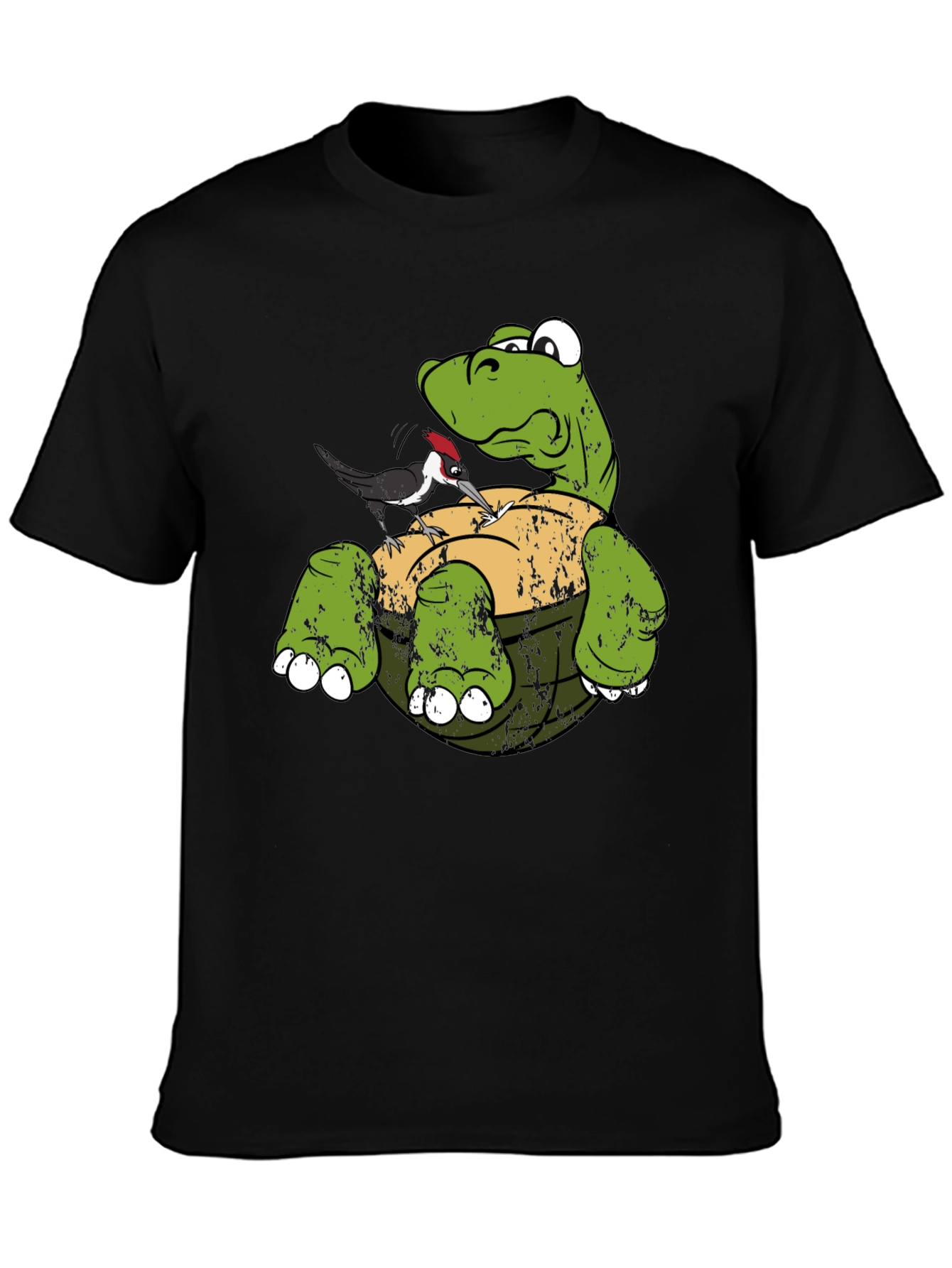 Black Turtle & Woodpecker Graphic T-Shirt view 3