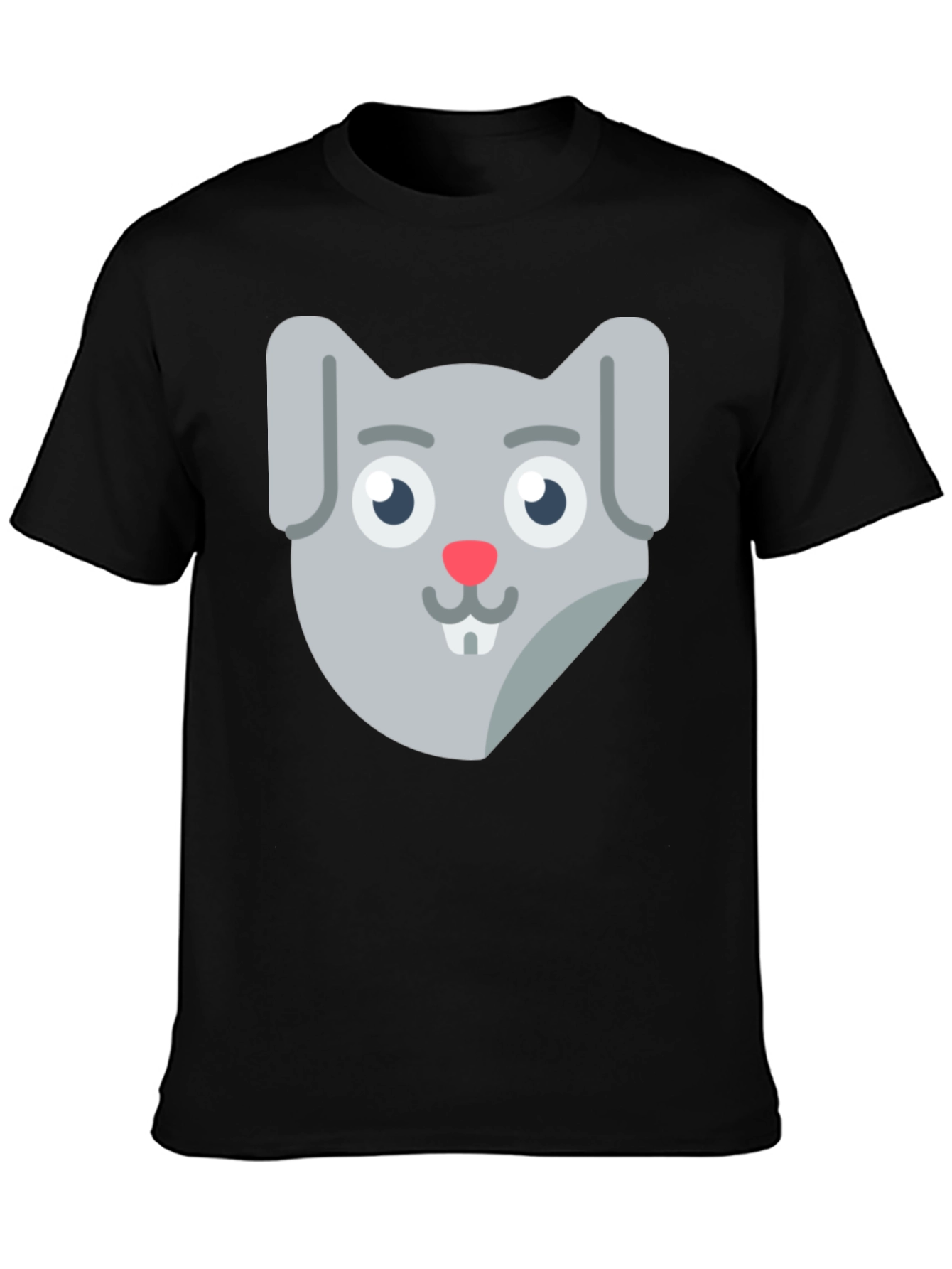Black Cute Cartoon Rabbit Face Black T-Shirt view 3