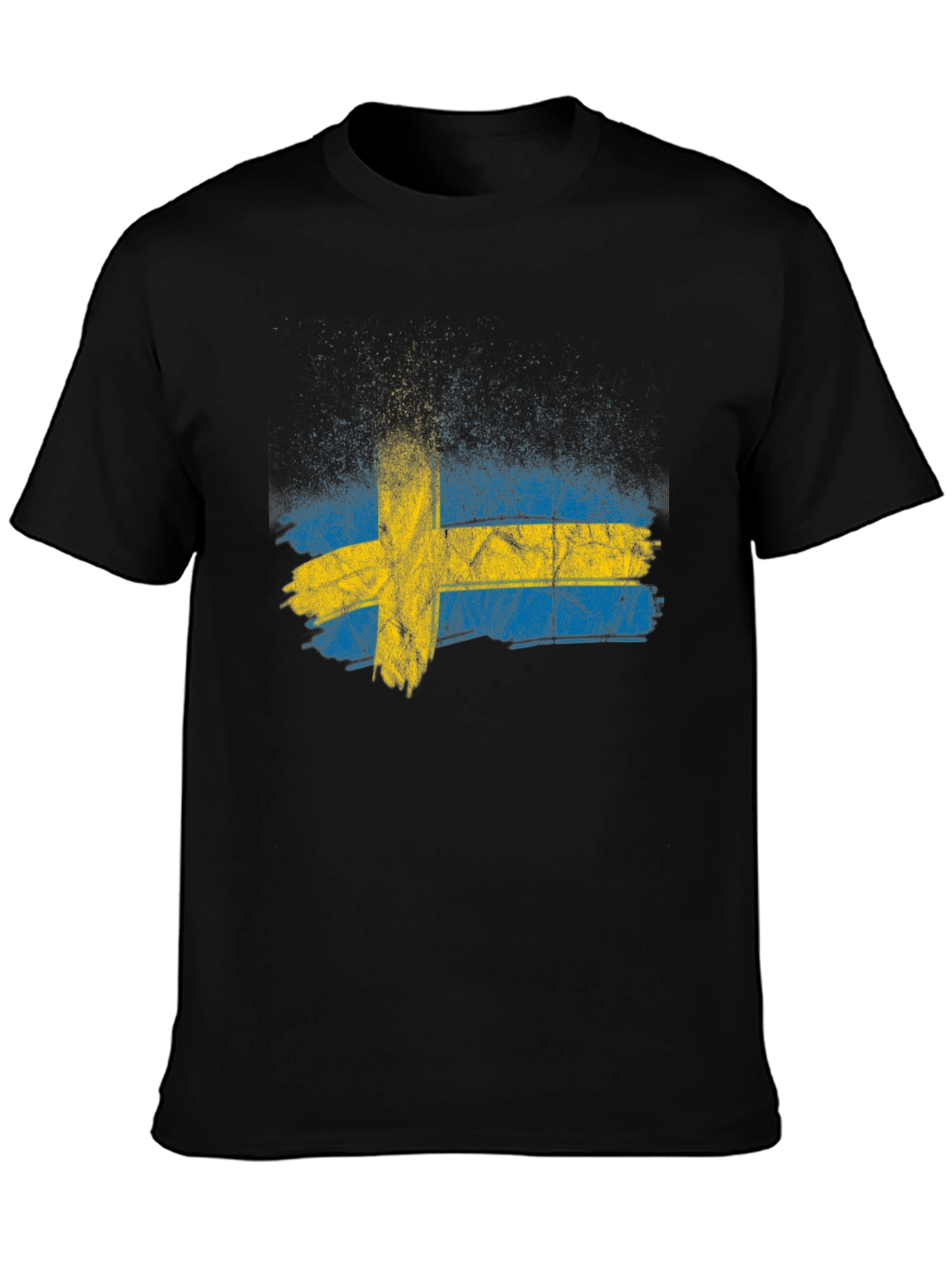 Black Sweden Flag Distressed Graphic Tee - Black view 3