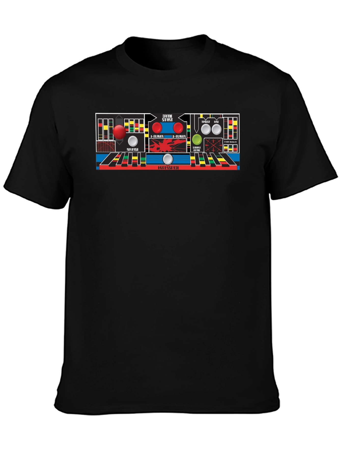 Black Retro Arcade Game Control Panel T-Shirt view 3