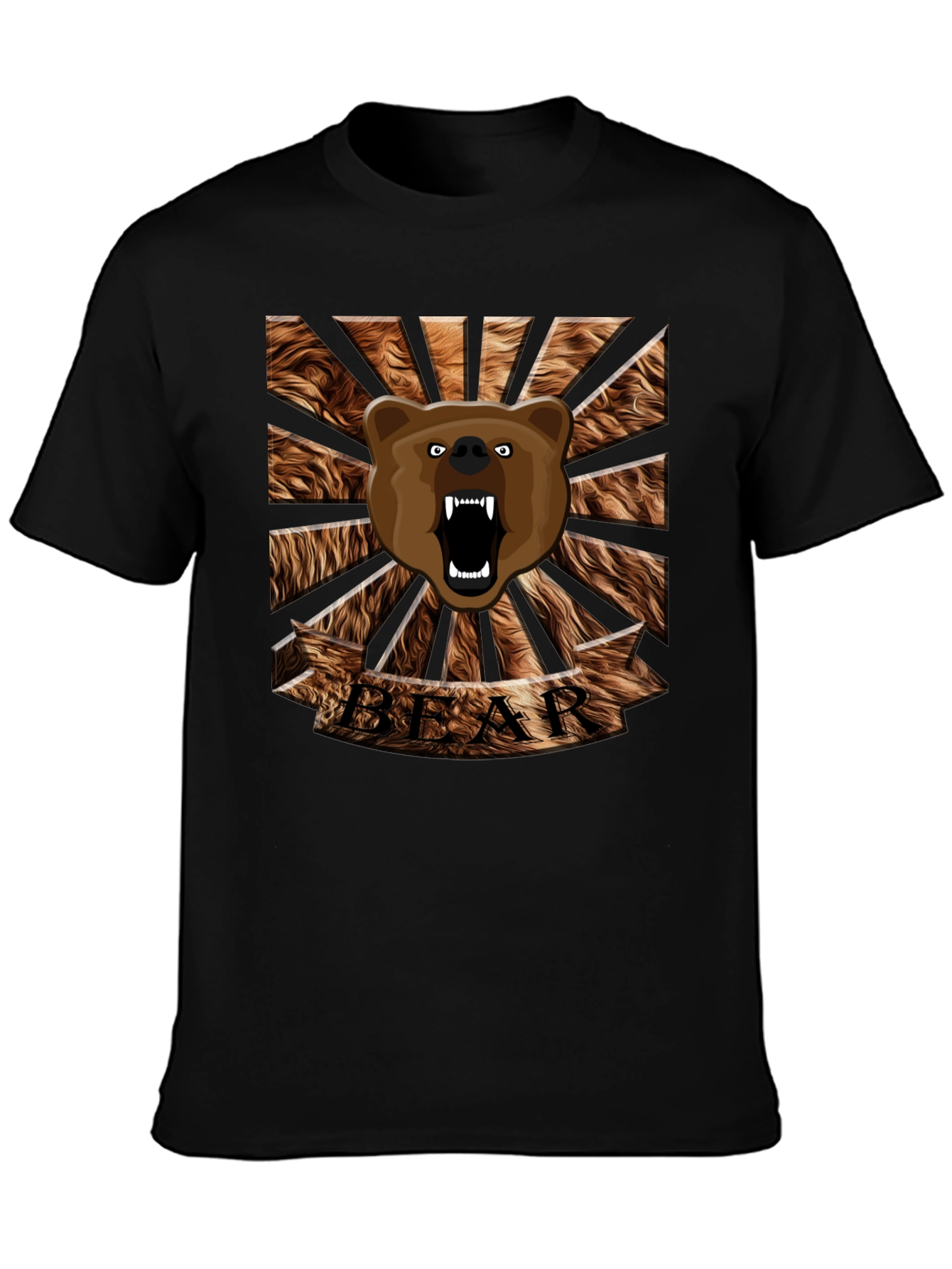 Black Roaring Bear Graphic T-Shirt - Mens Black Crew Neck Tee view 3