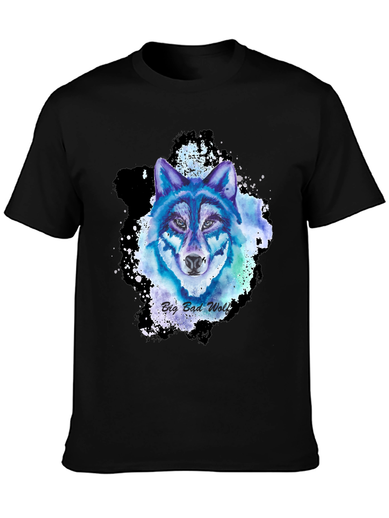 Black Watercolor Wolf Graphic Tee - Cool Animal Design view 3