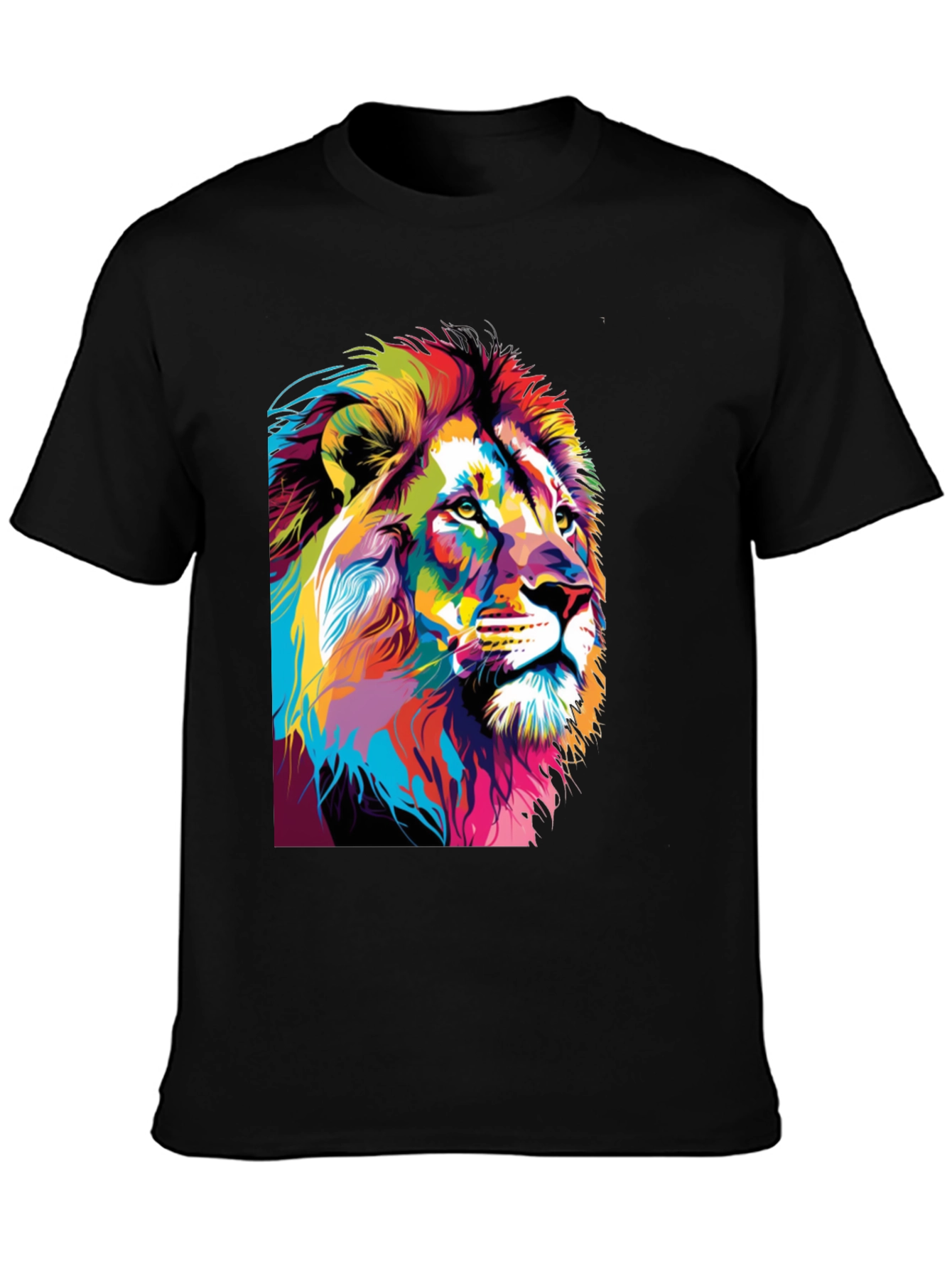 Black Colorful Lion Graphic Print T-Shirt view 3
