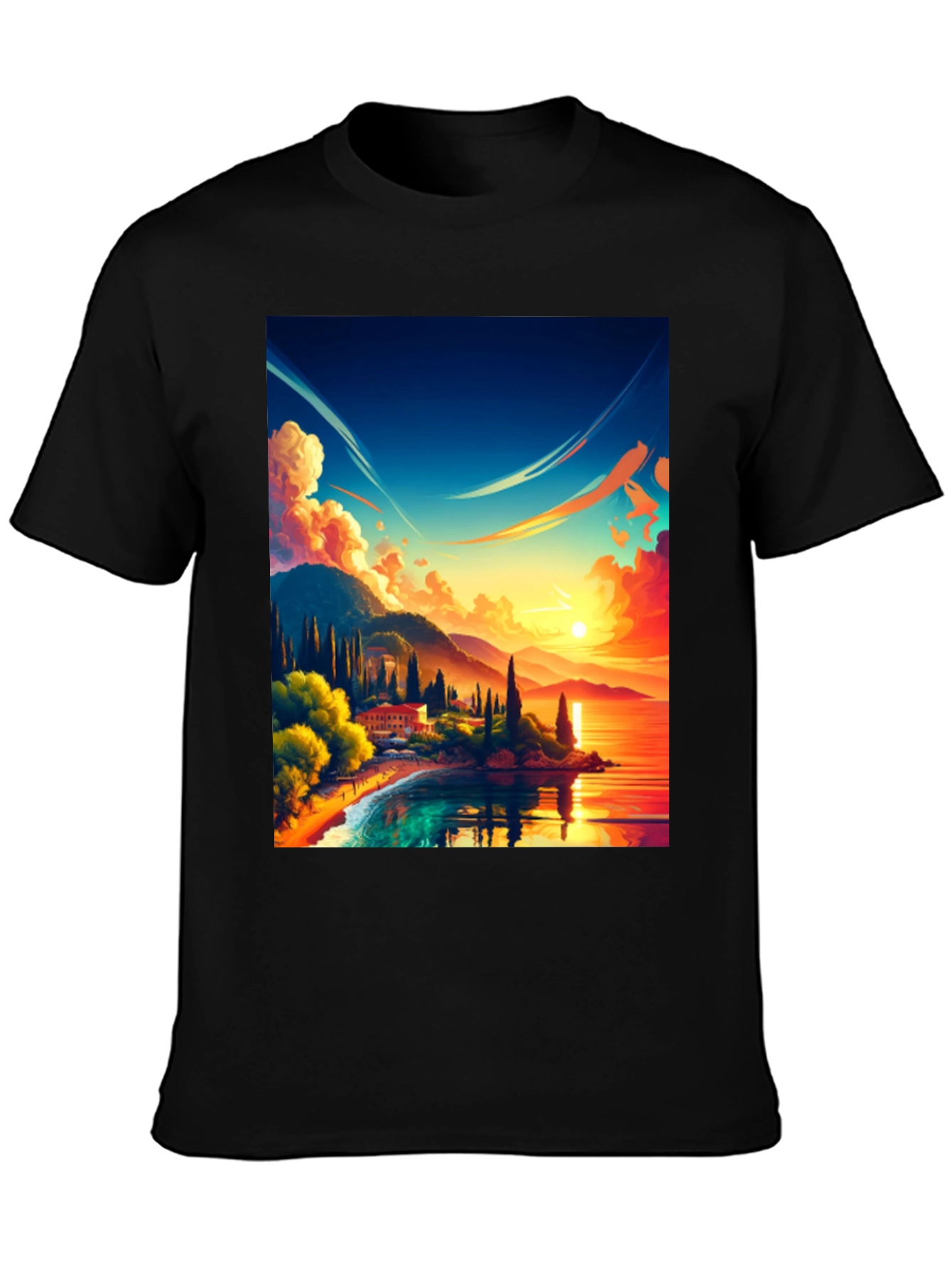 Black Vibrant Sunset Landscape Graphic Tee view 3