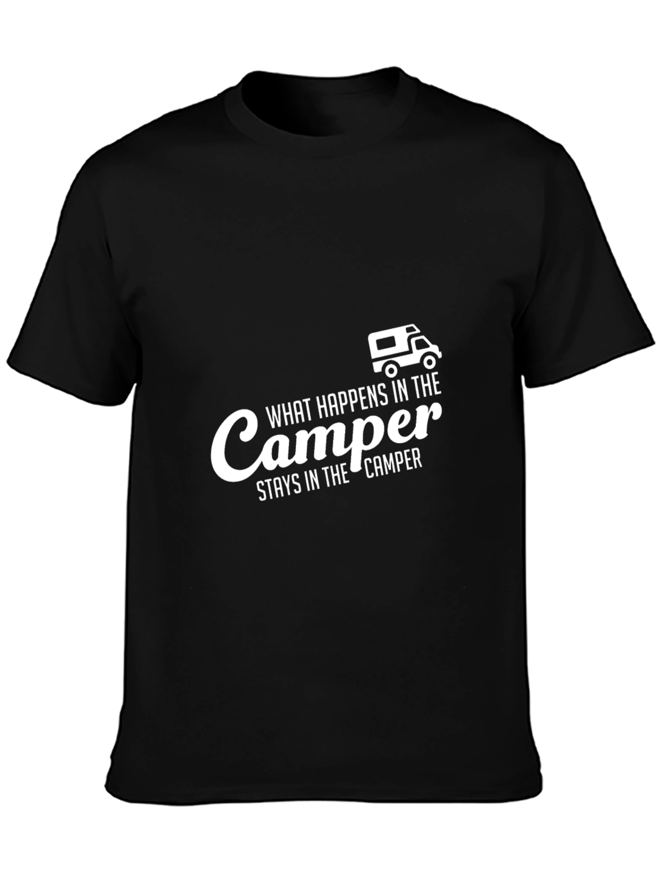 Black Camper Slogan Graphic Tee - Black Cotton T-Shirt view 3