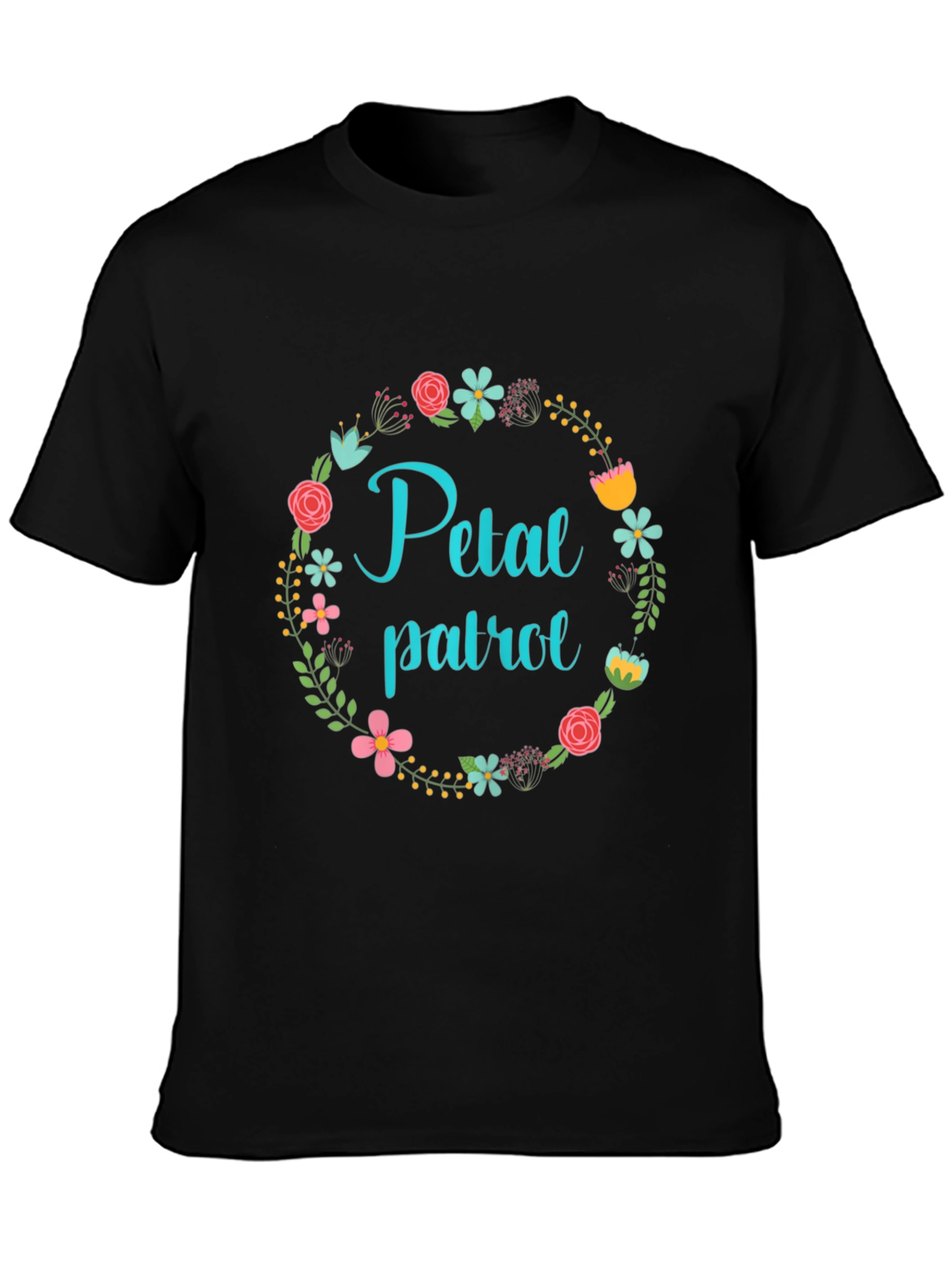 Black Floral Petal Patrol Black T-Shirt view 3