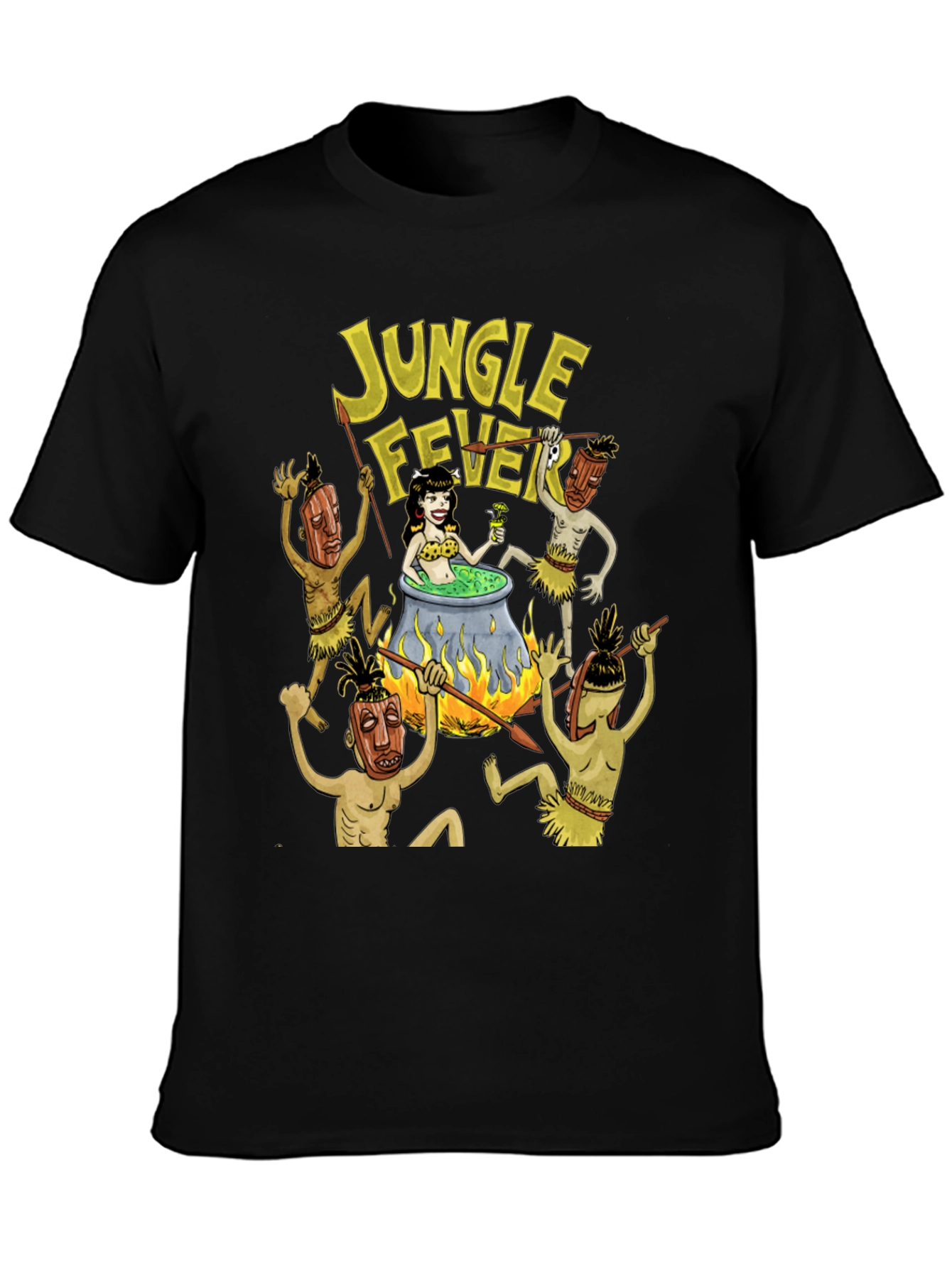Black Jungle Fever Cartoon Graphic Black T-Shirt view 3