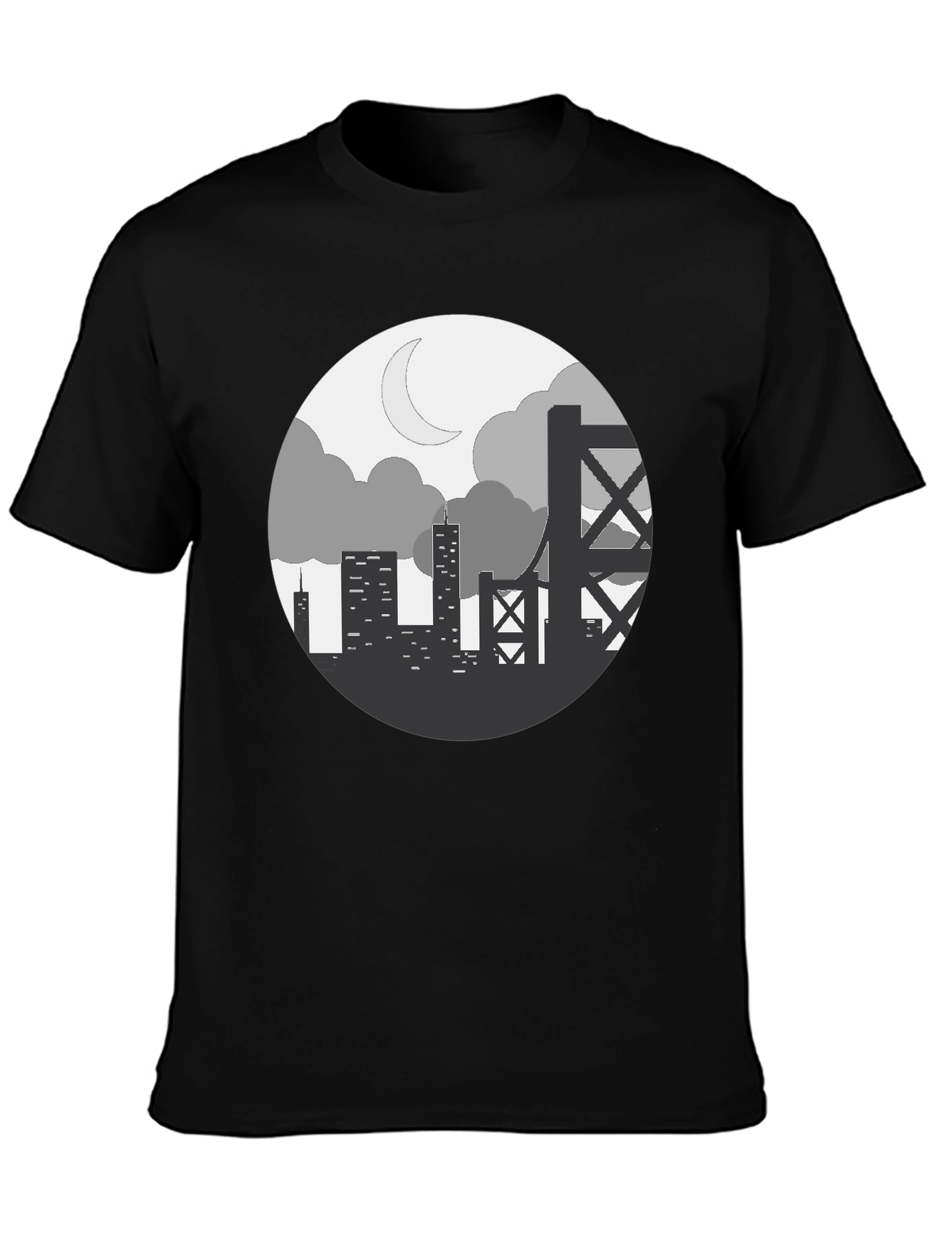Black Cityscape Silhouette Graphic Tee - Black view 3