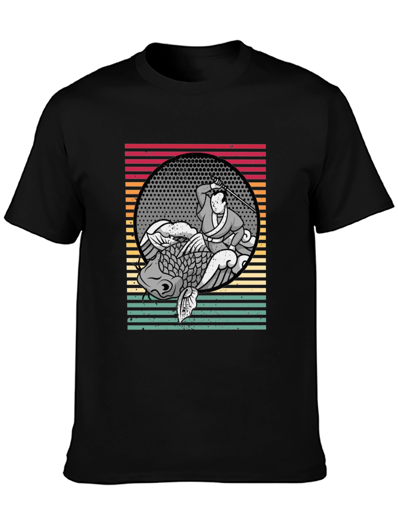 Black Samurai Koi Fish Graphic Tee view 3