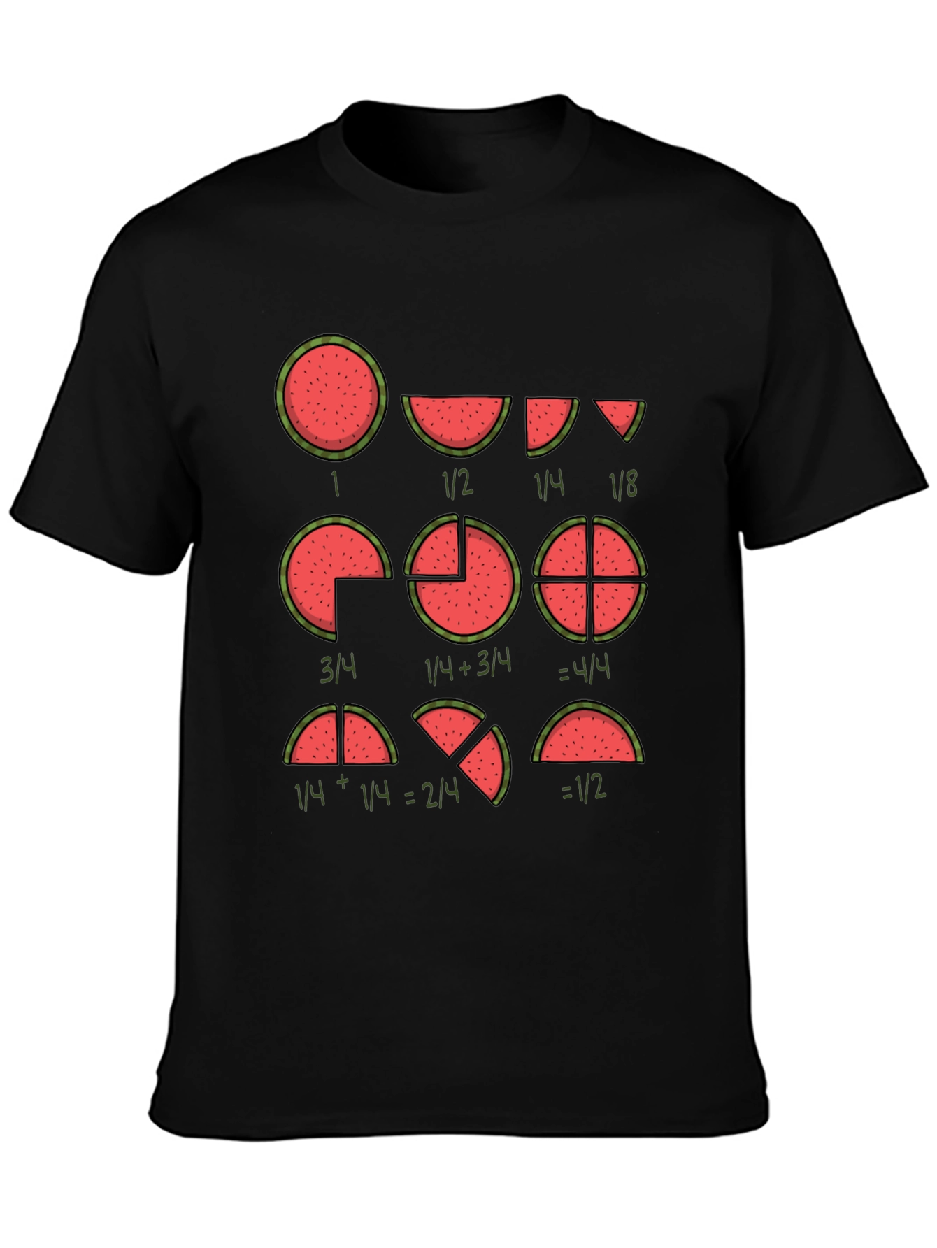 Black Watermelon Fractions Math Humor Graphic T-Shirt view 3
