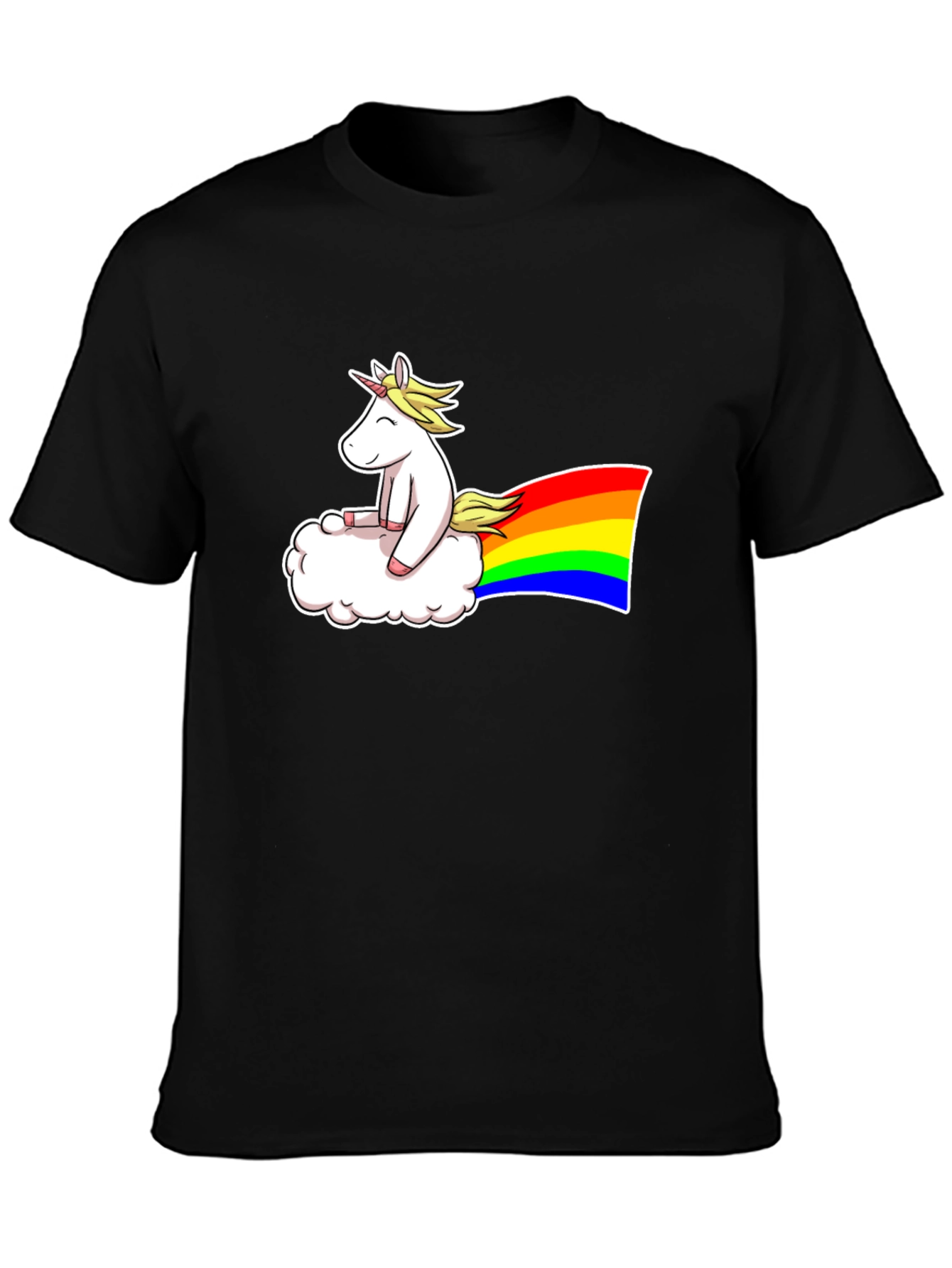 Black Unicorn Cloud Rainbow Graphic T-Shirt view 3