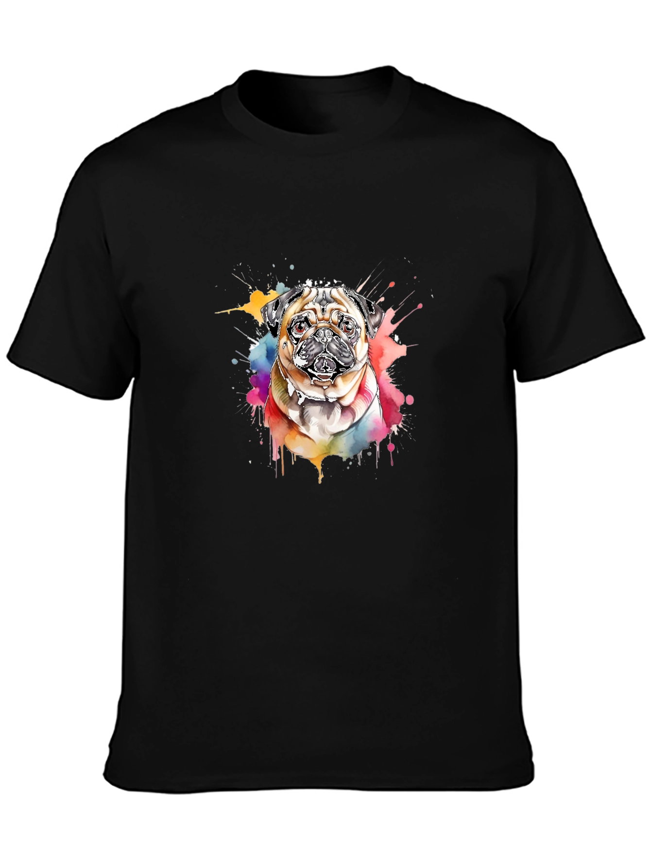 Black Pug Watercolor T-Shirt - Unique Dog Lover Gift view 3