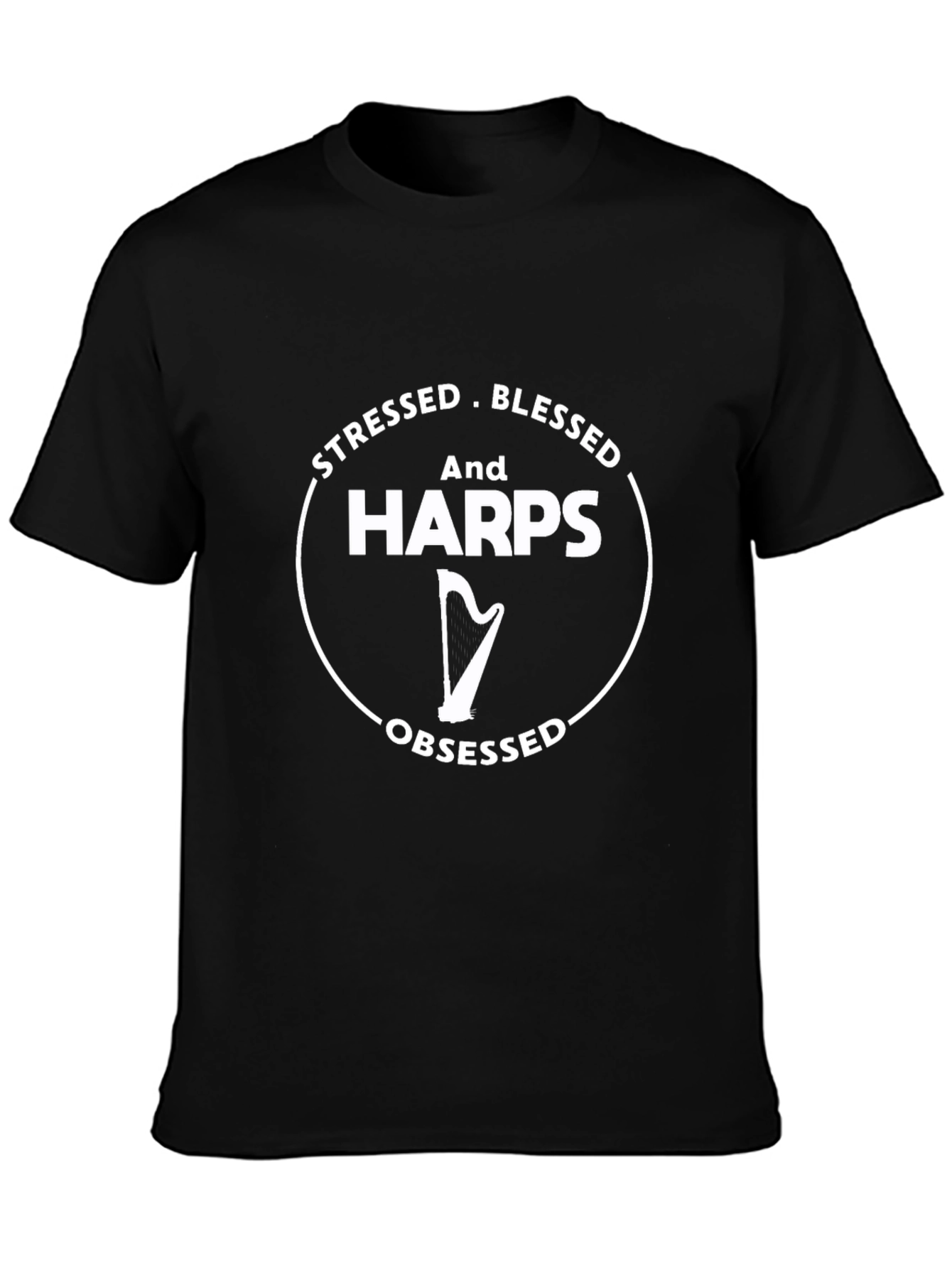Black Stressed Blessed Harps Obsessed Black T-Shirt view 3