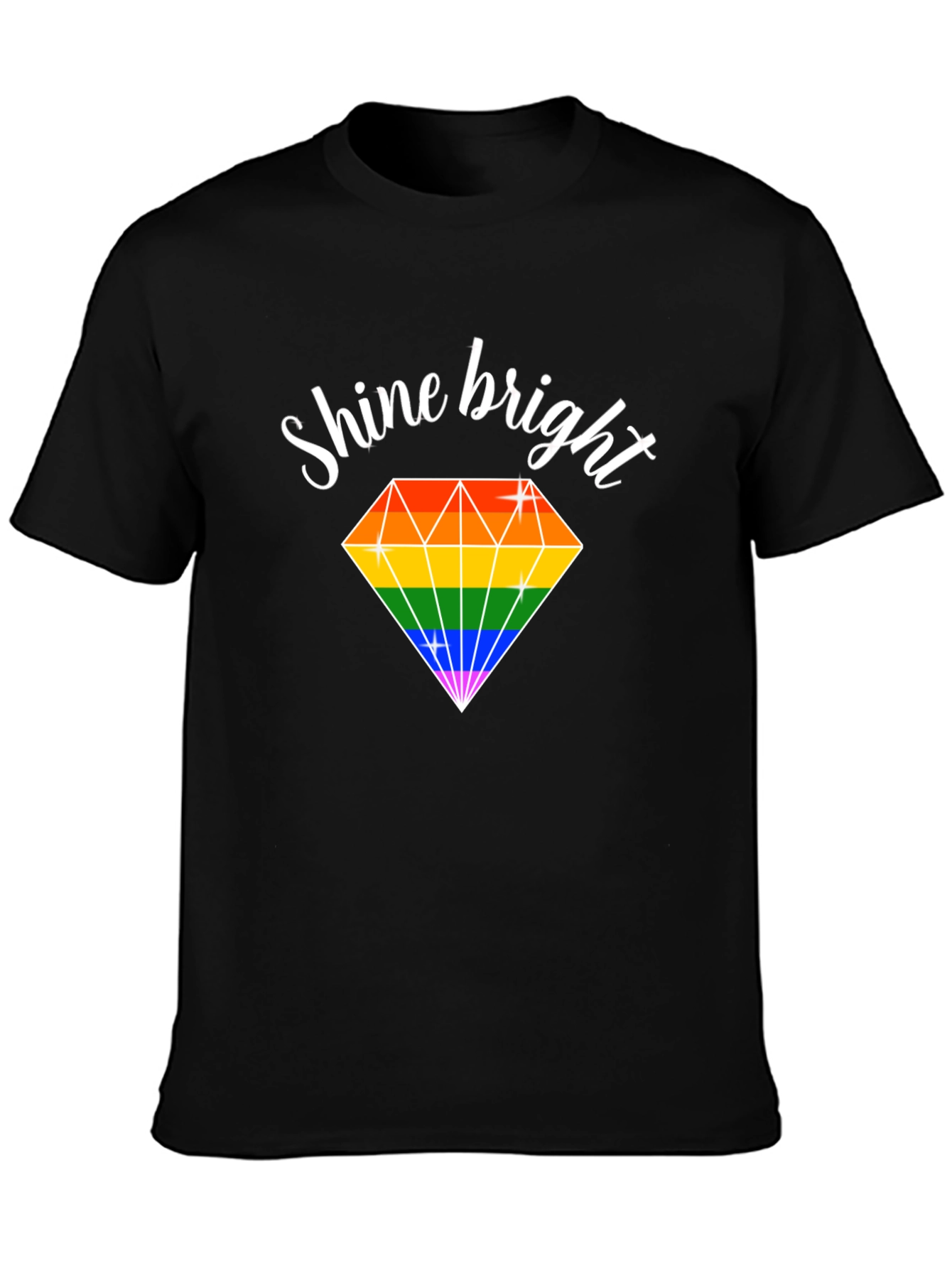 Black Shine Bright Rainbow Diamond T-Shirt view 3