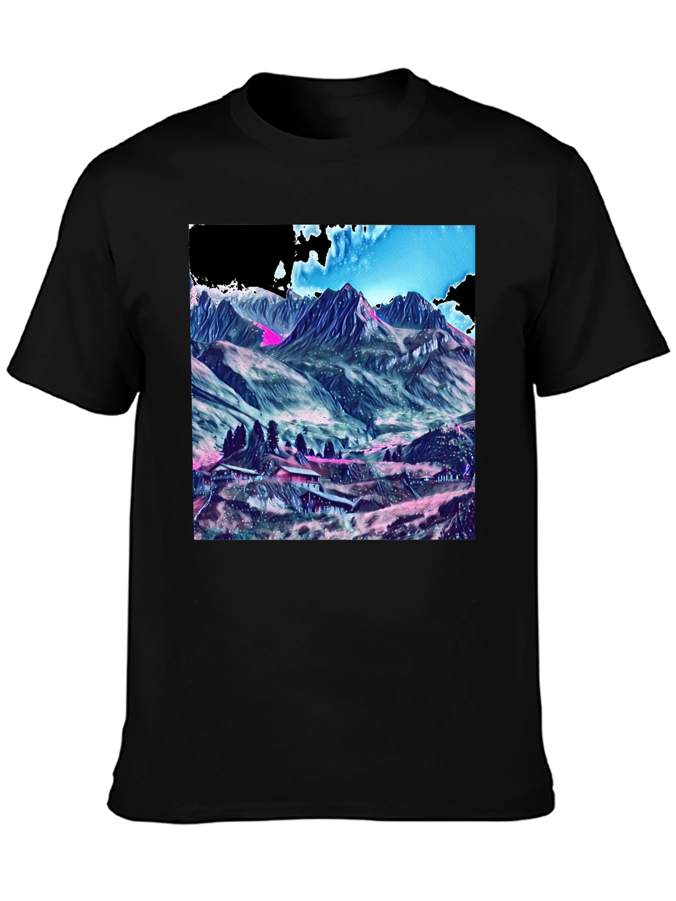 Black Mountains Graphic Tee - Stylish Black Cotton T-Shirt view 3