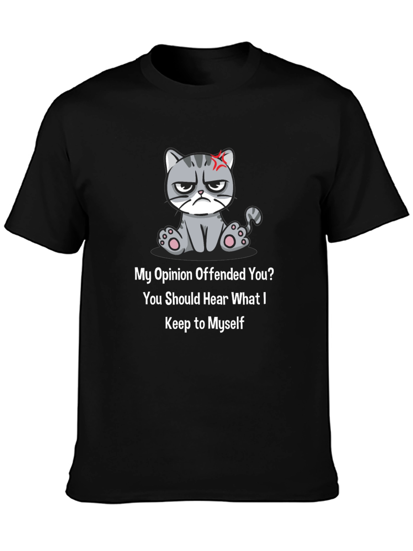 Black Grumpy Cat Opinion T-Shirt - Sarcastic Humor view 3
